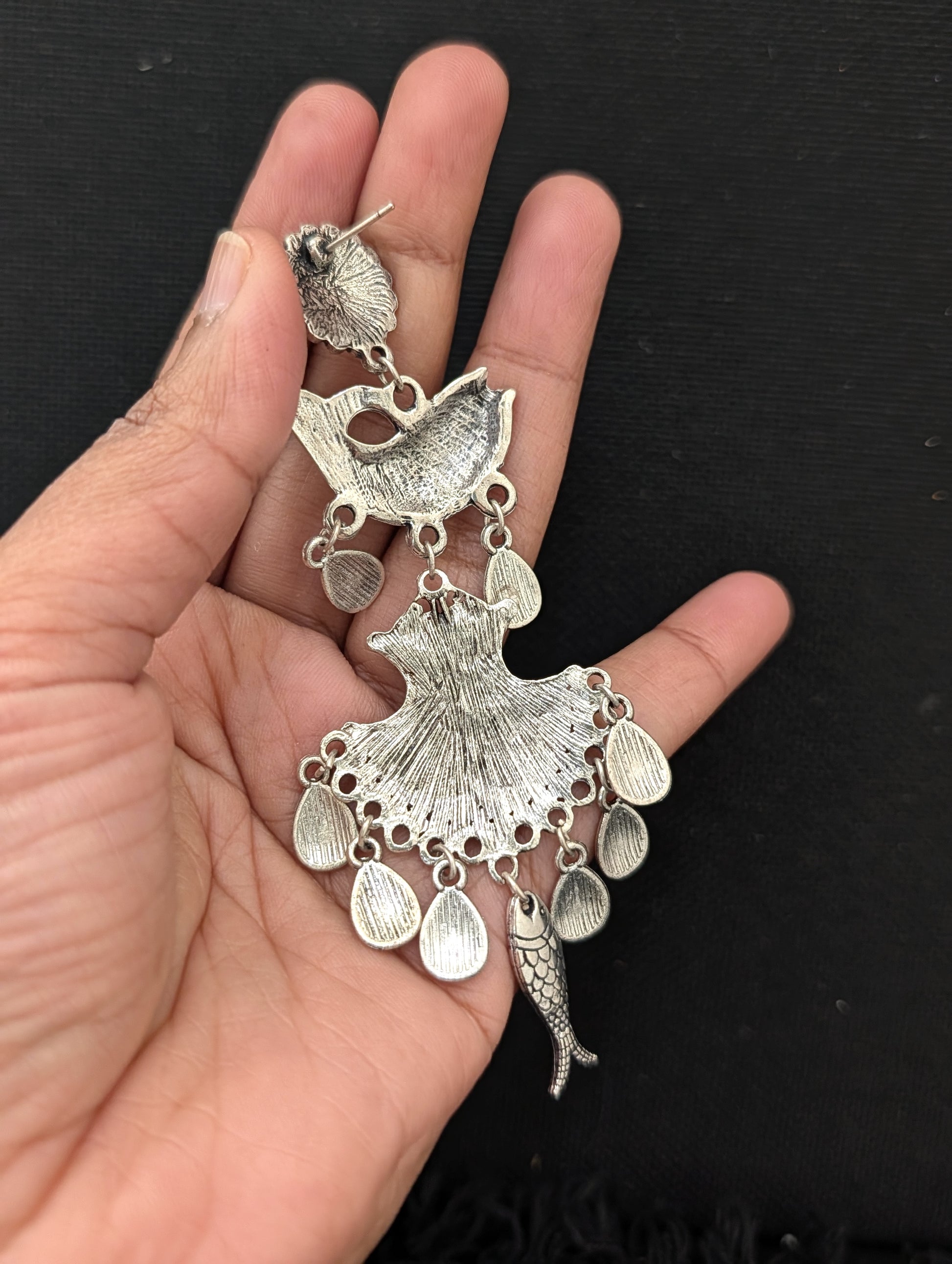 Funky Oxidized Silver Long earrings - Simpliful