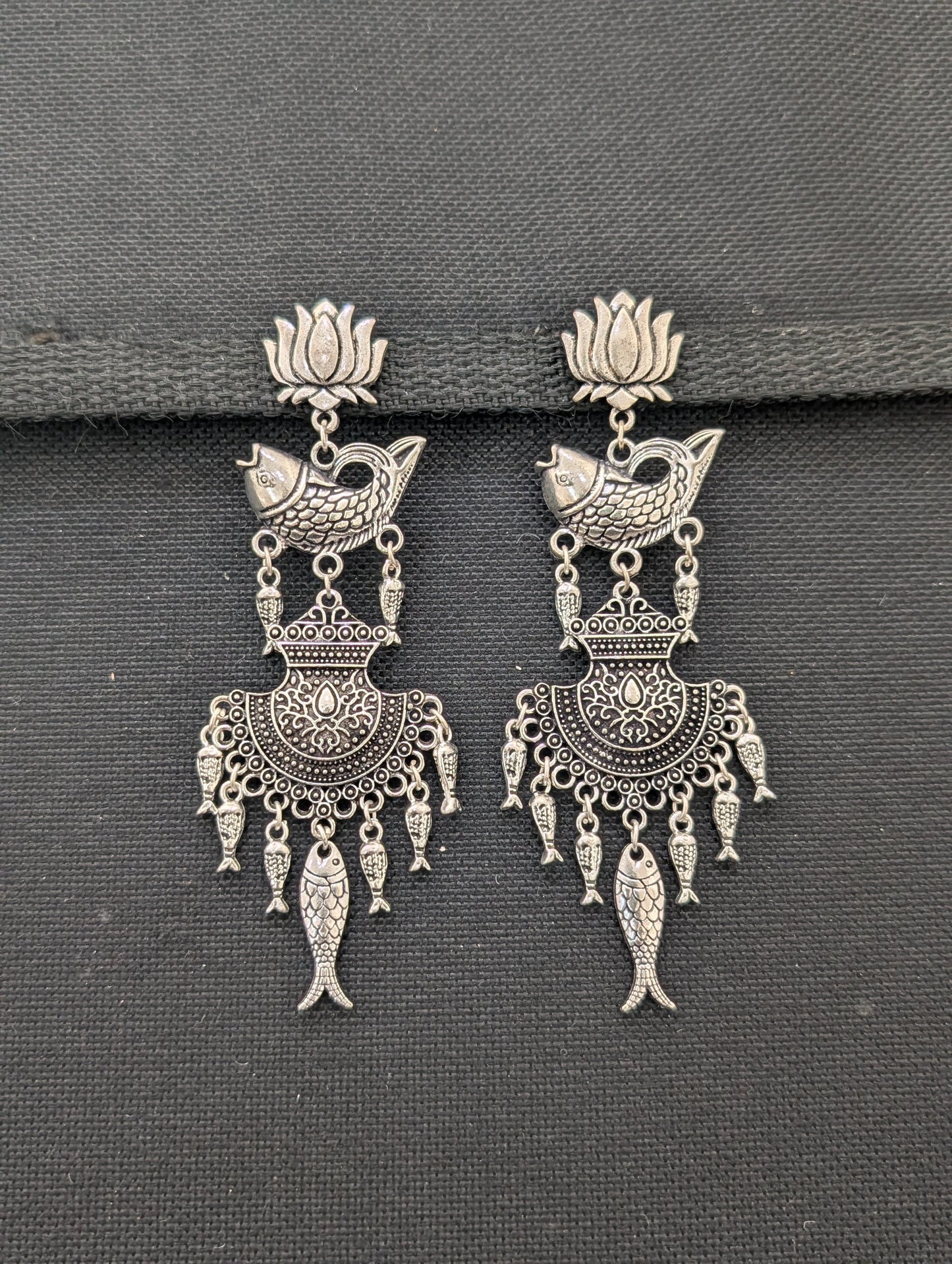 Funky Oxidized Silver Long earrings - Simpliful