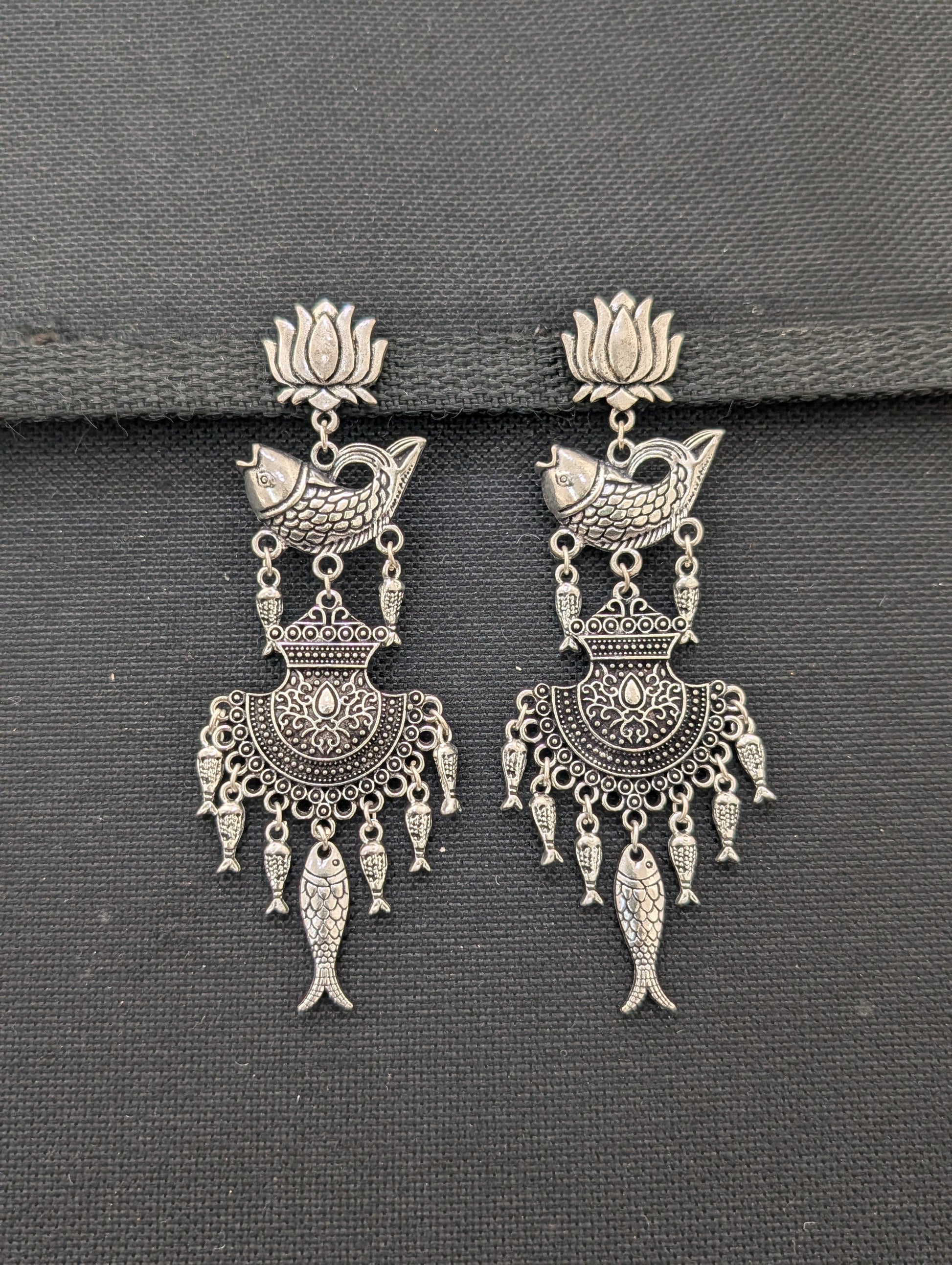 Funky Oxidized Silver Long earrings - Simpliful