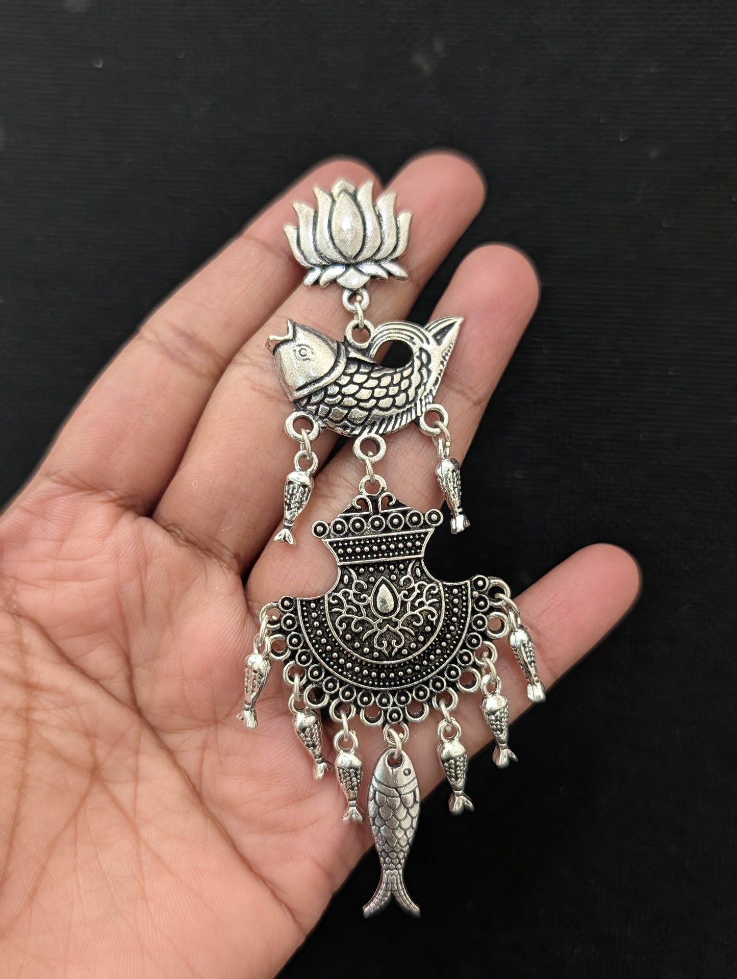 Funky Oxidized Silver Long earrings - Simpliful