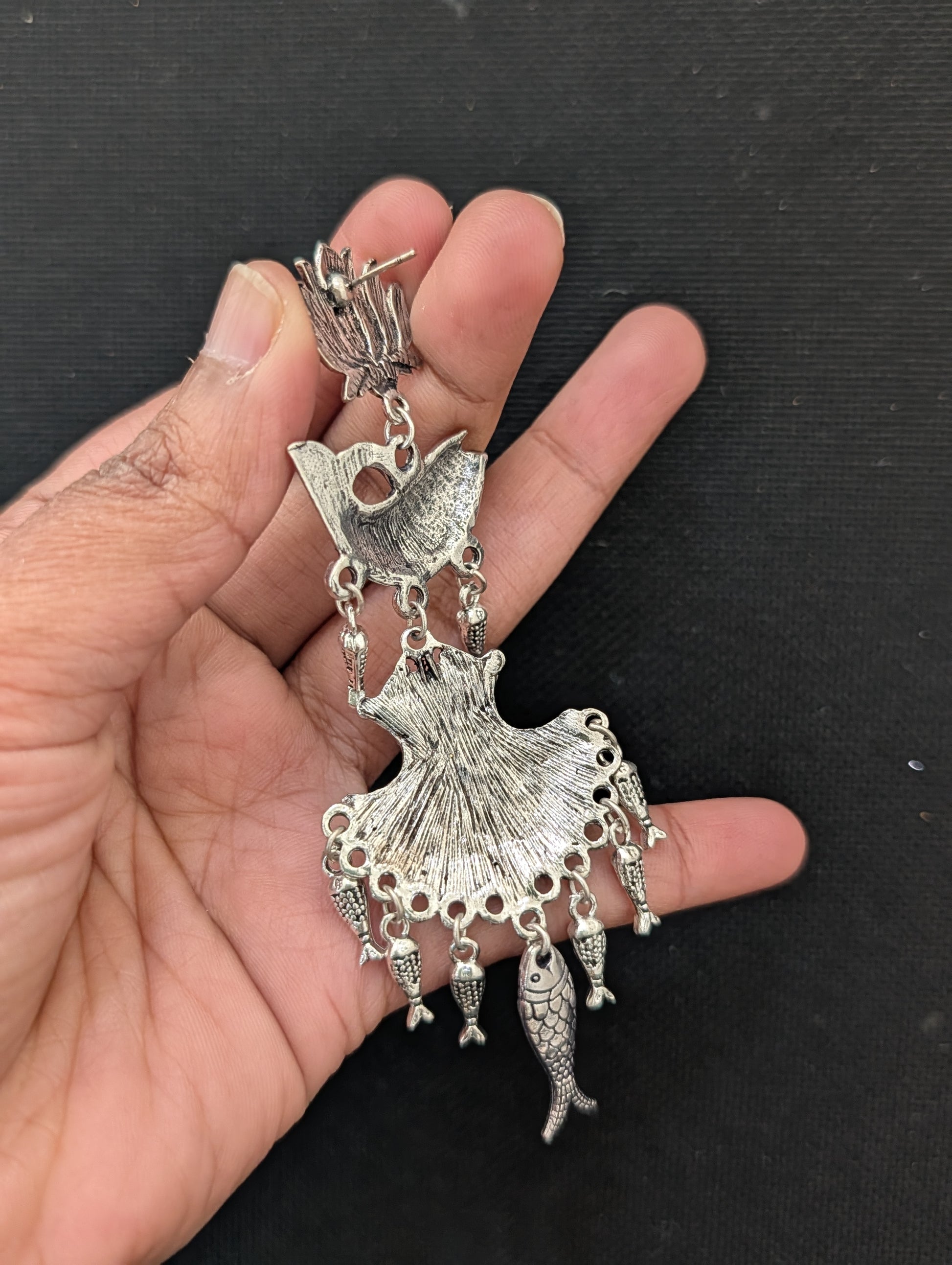 Funky Oxidized Silver Long earrings - Simpliful