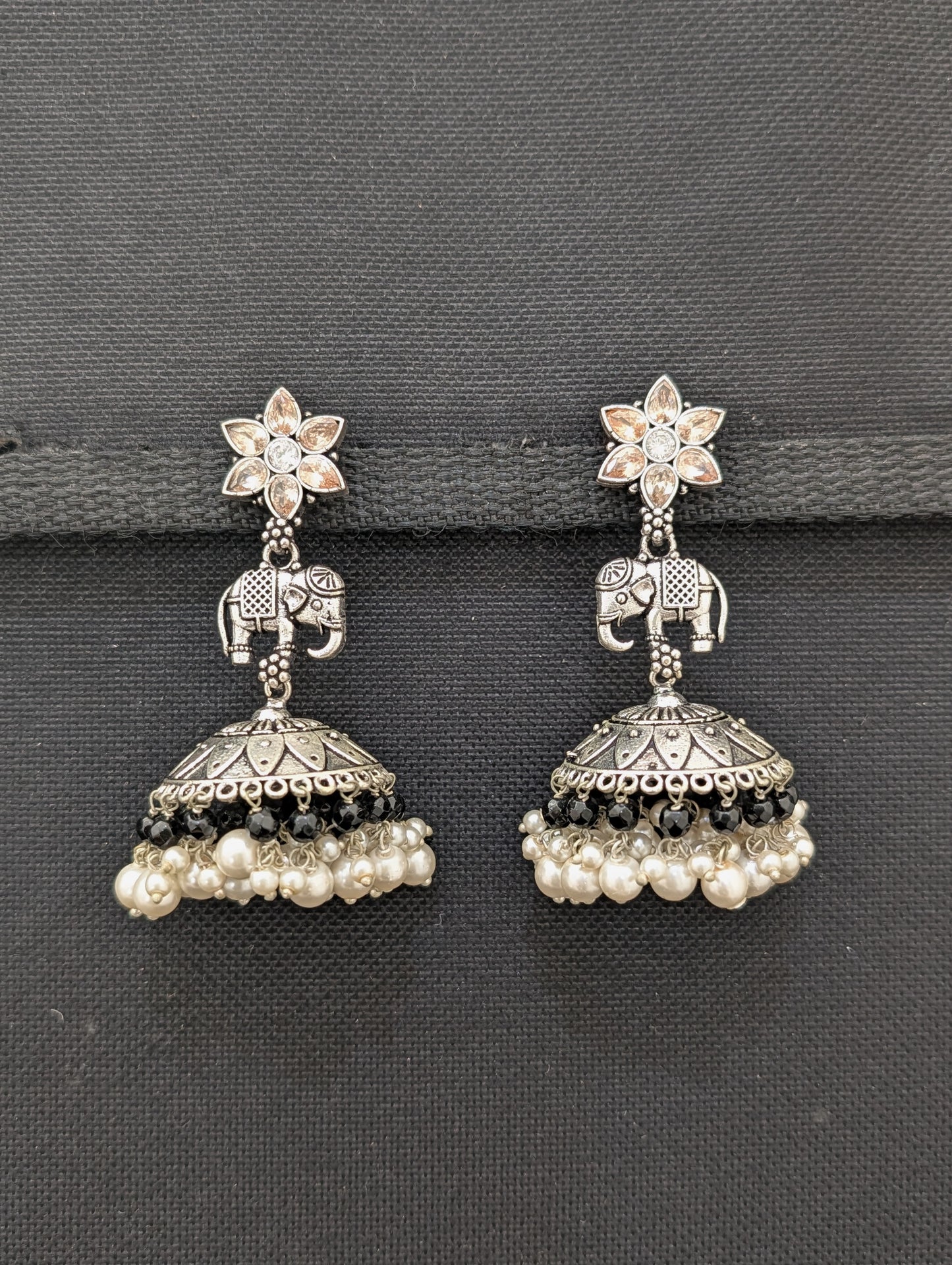 Oxidized Silver Elephant design Large Jhumka Earrings - Simpliful
