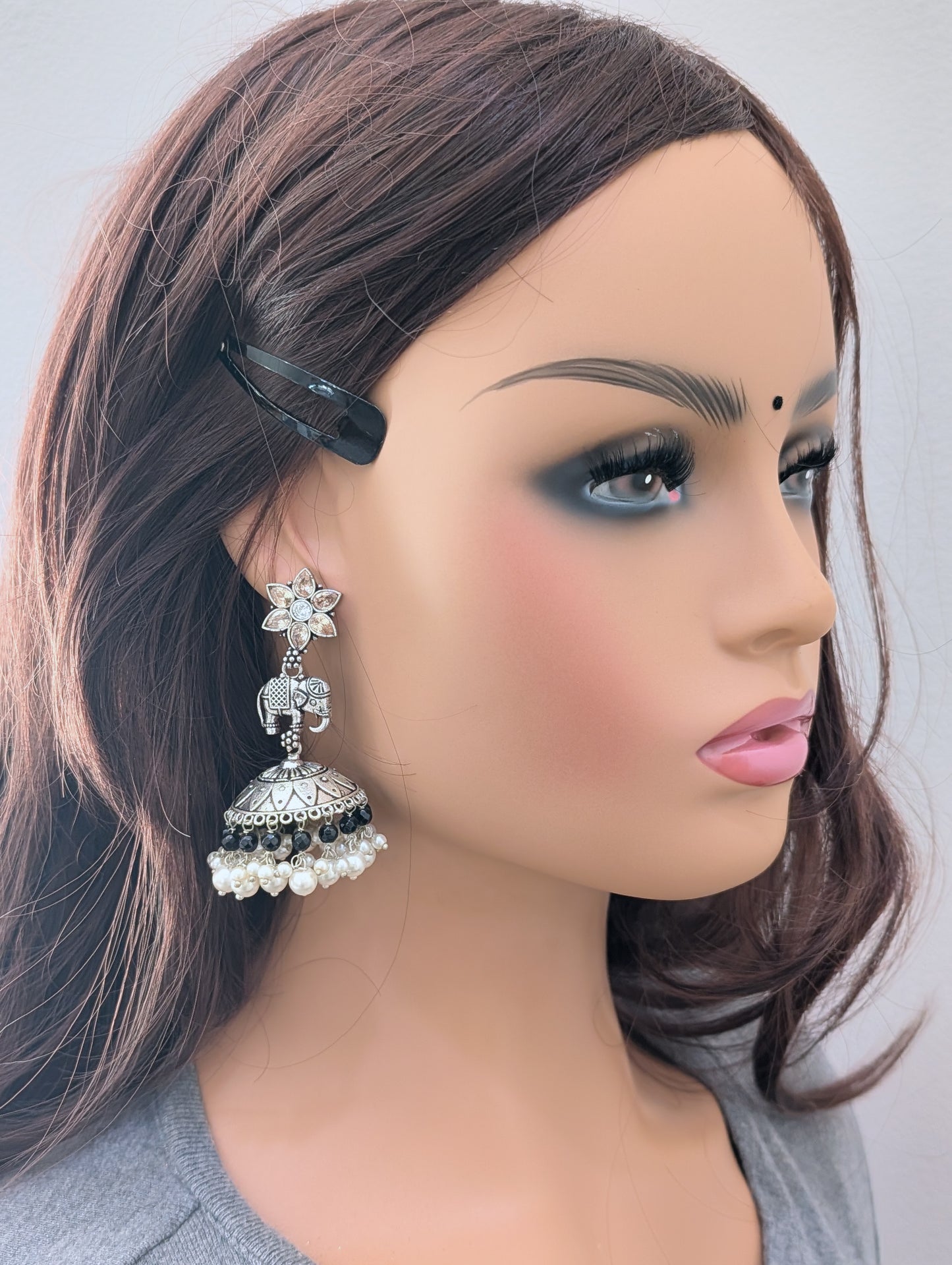 Oxidized Silver Elephant design Large Jhumka Earrings - Simpliful