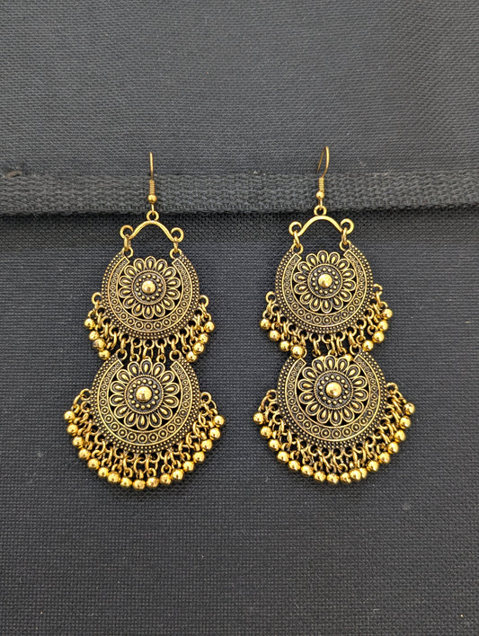 Antique gold plated Long Chandbali Hook drop earrings - D1