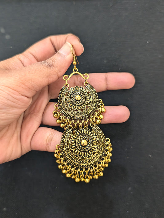 Antique gold plated Long Chandbali Hook drop earrings - D1