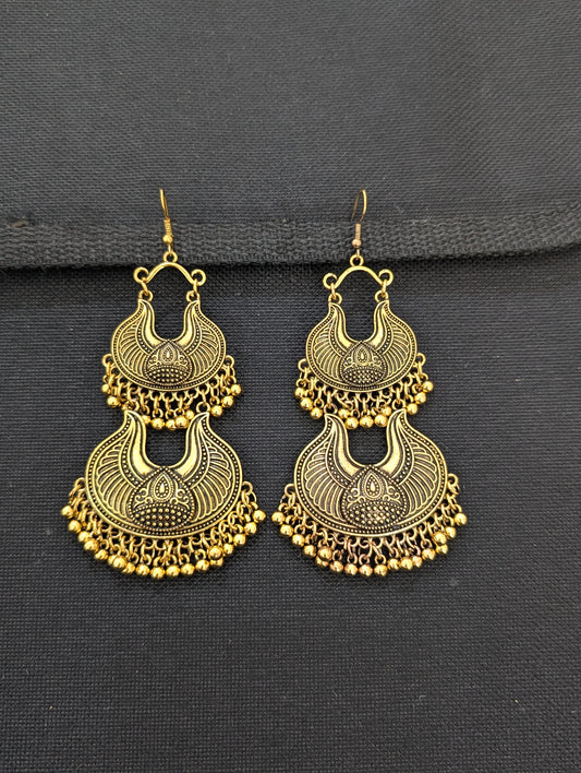 Antique gold plated Long Chandbali Hook drop earrings - D2