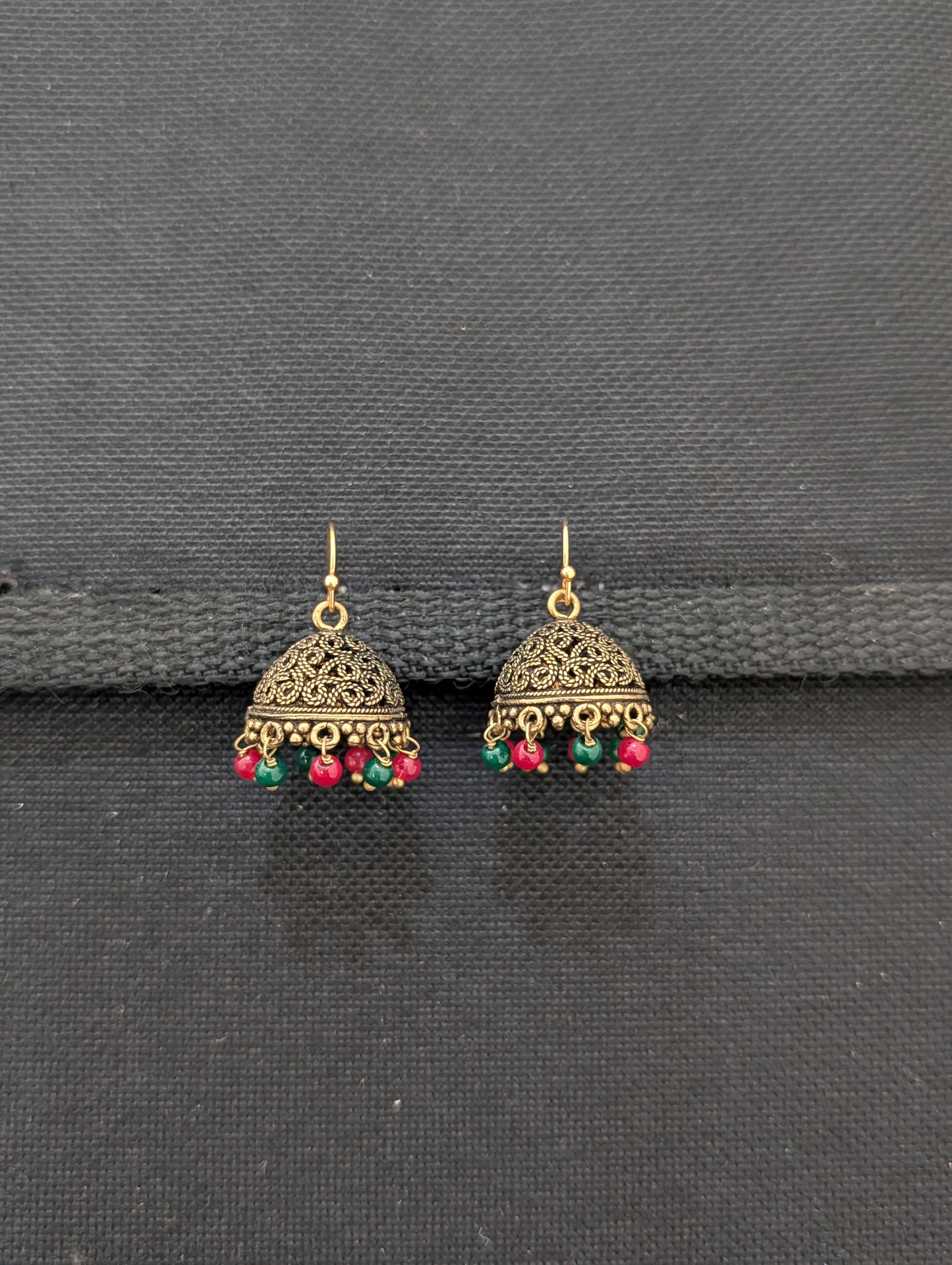 Antique gold hook drop jhumka earrings - 3 sizes - Simpliful