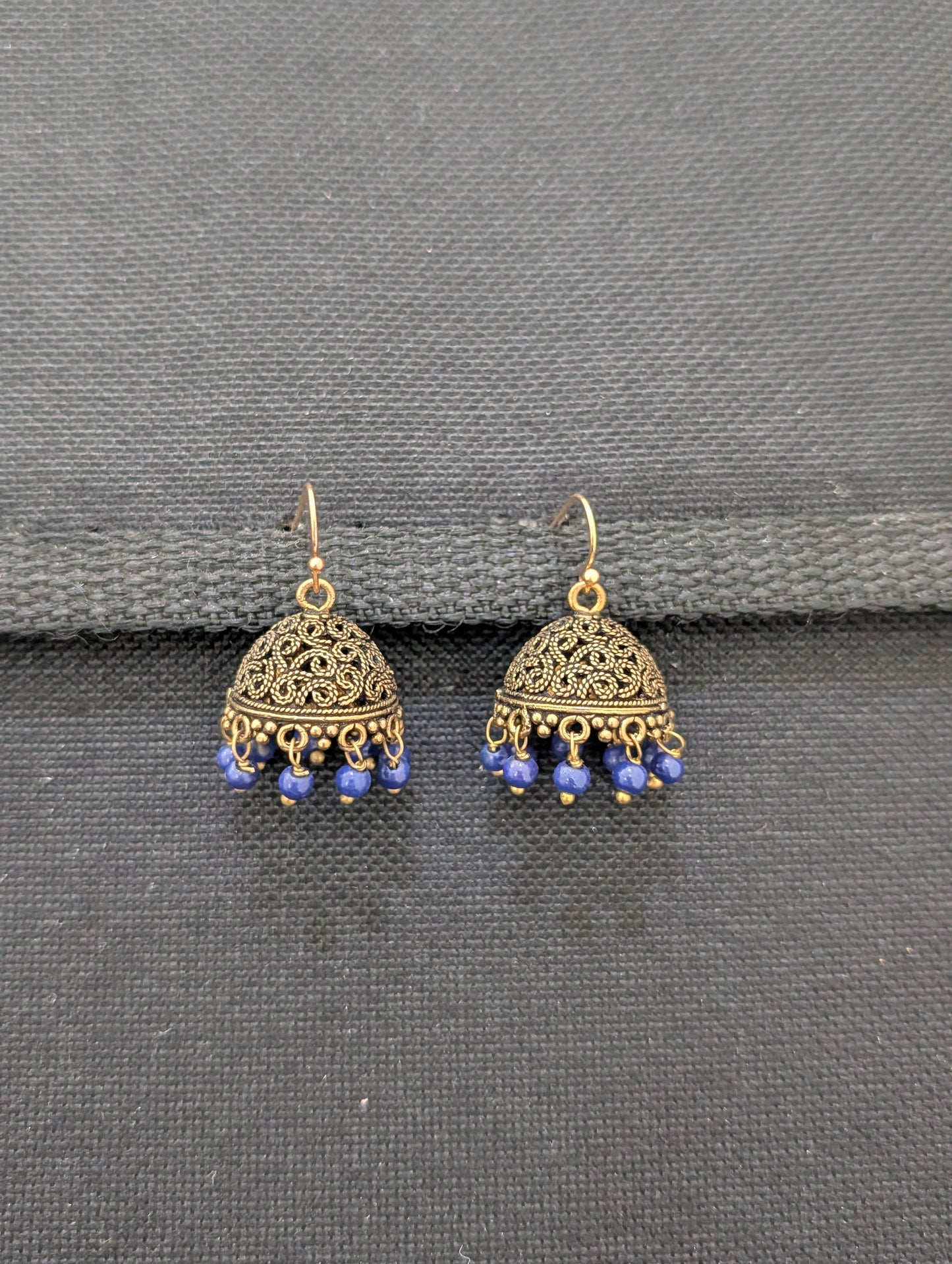 Antique gold hook drop jhumka earrings - 3 sizes - Simpliful
