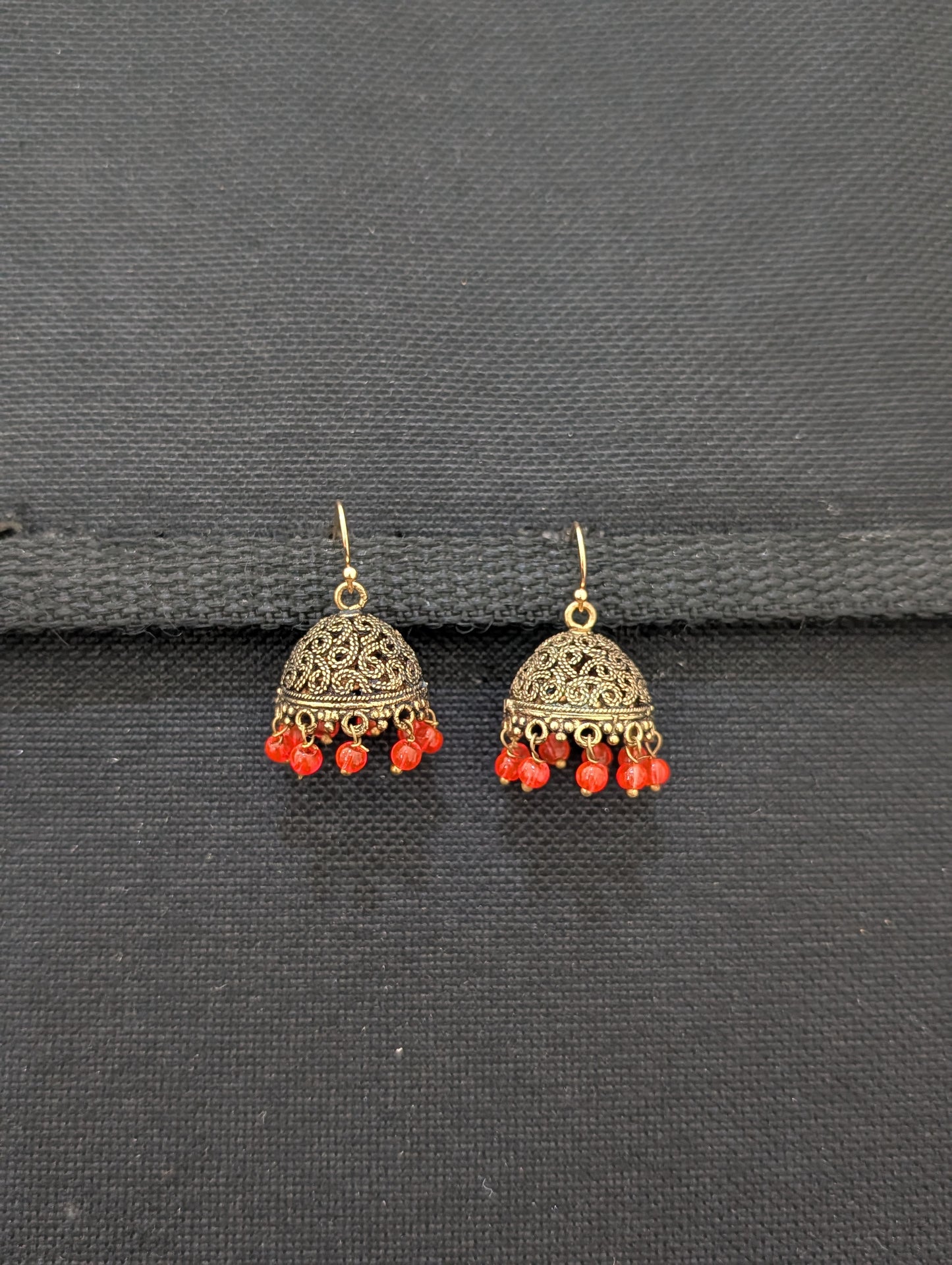 Antique gold hook drop jhumka earrings - 3 sizes - Simpliful