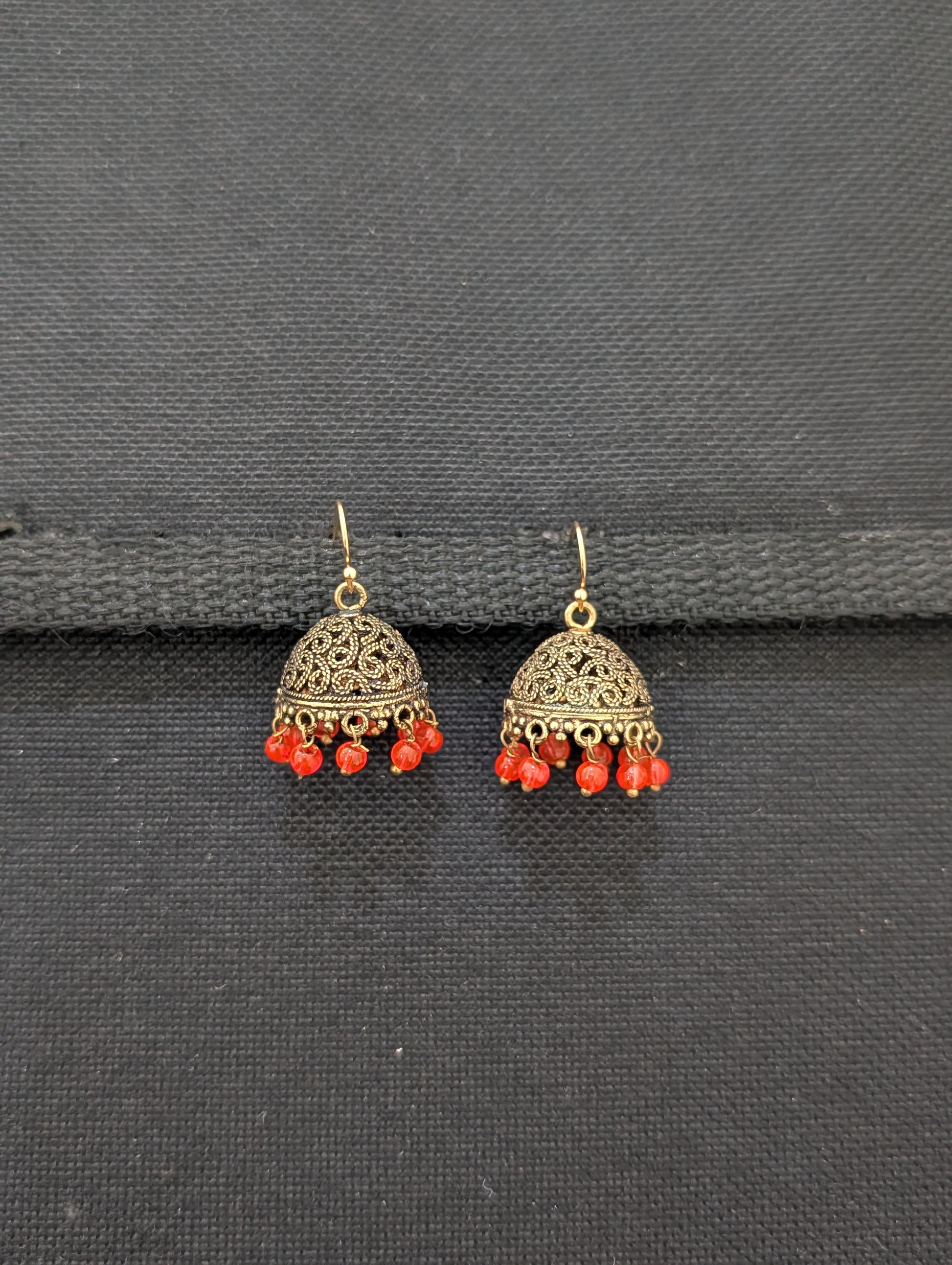 Antique gold hook drop jhumka earrings - 3 sizes - Simpliful