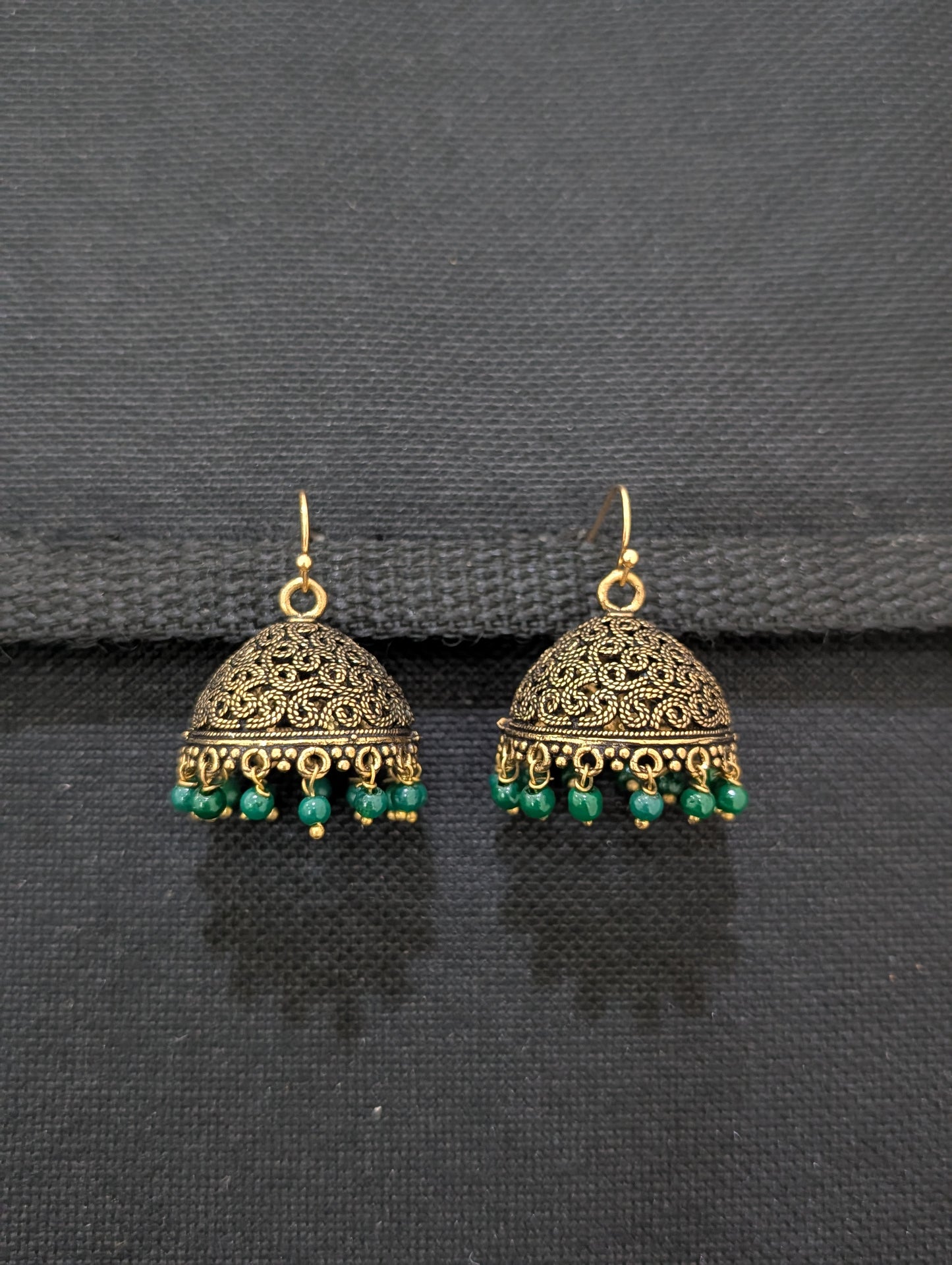 Antique gold hook drop jhumka earrings - 3 sizes - Simpliful