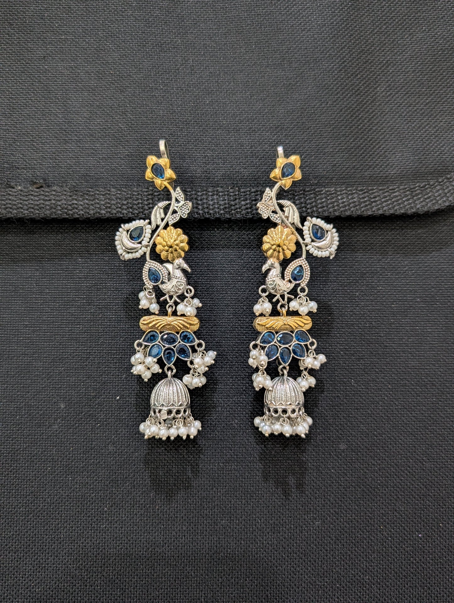 Dual tone German silver Bird Ear cuff Jhumka earrings - Simpliful