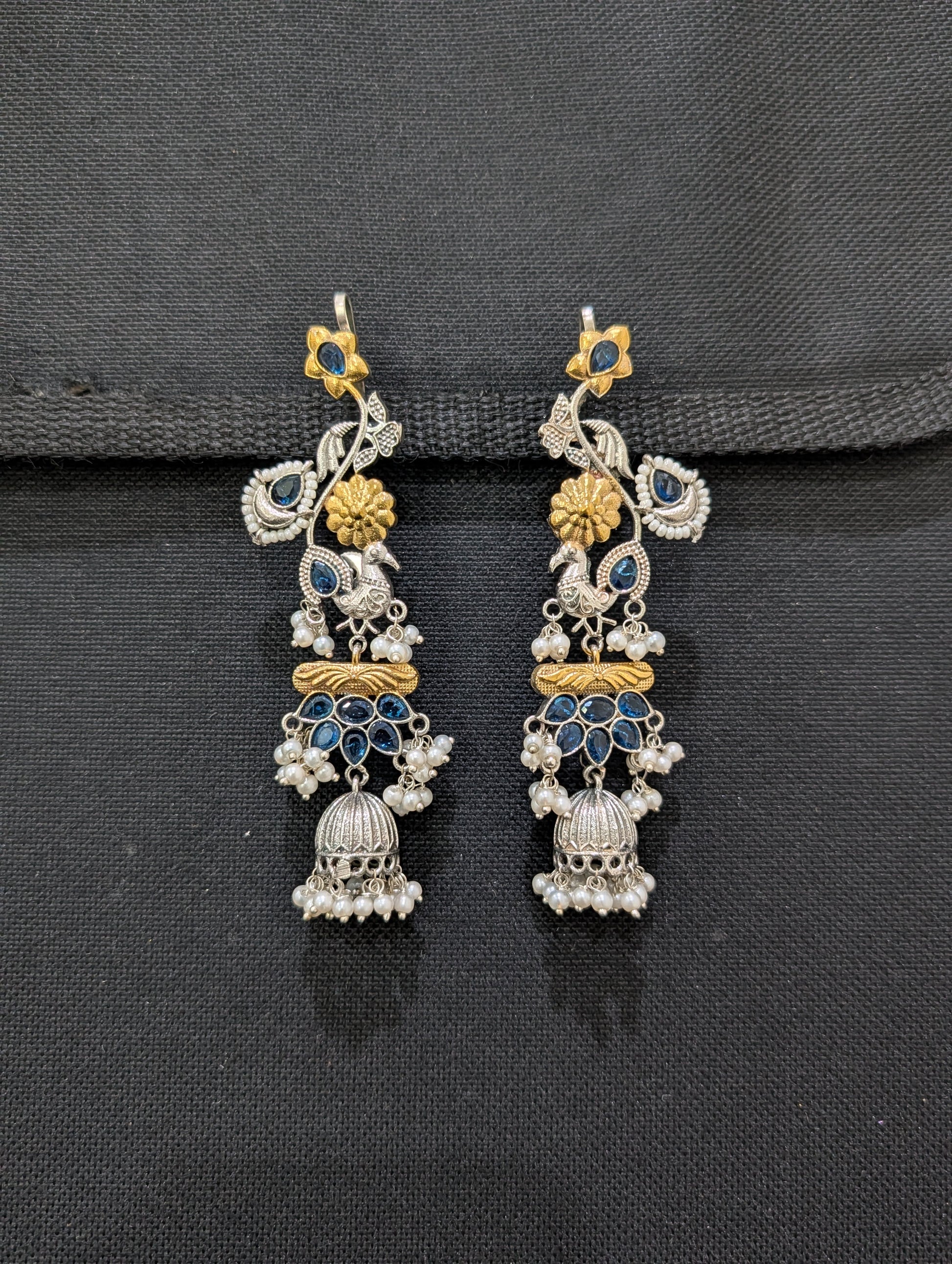 Dual tone German silver Bird Ear cuff Jhumka earrings - Simpliful
