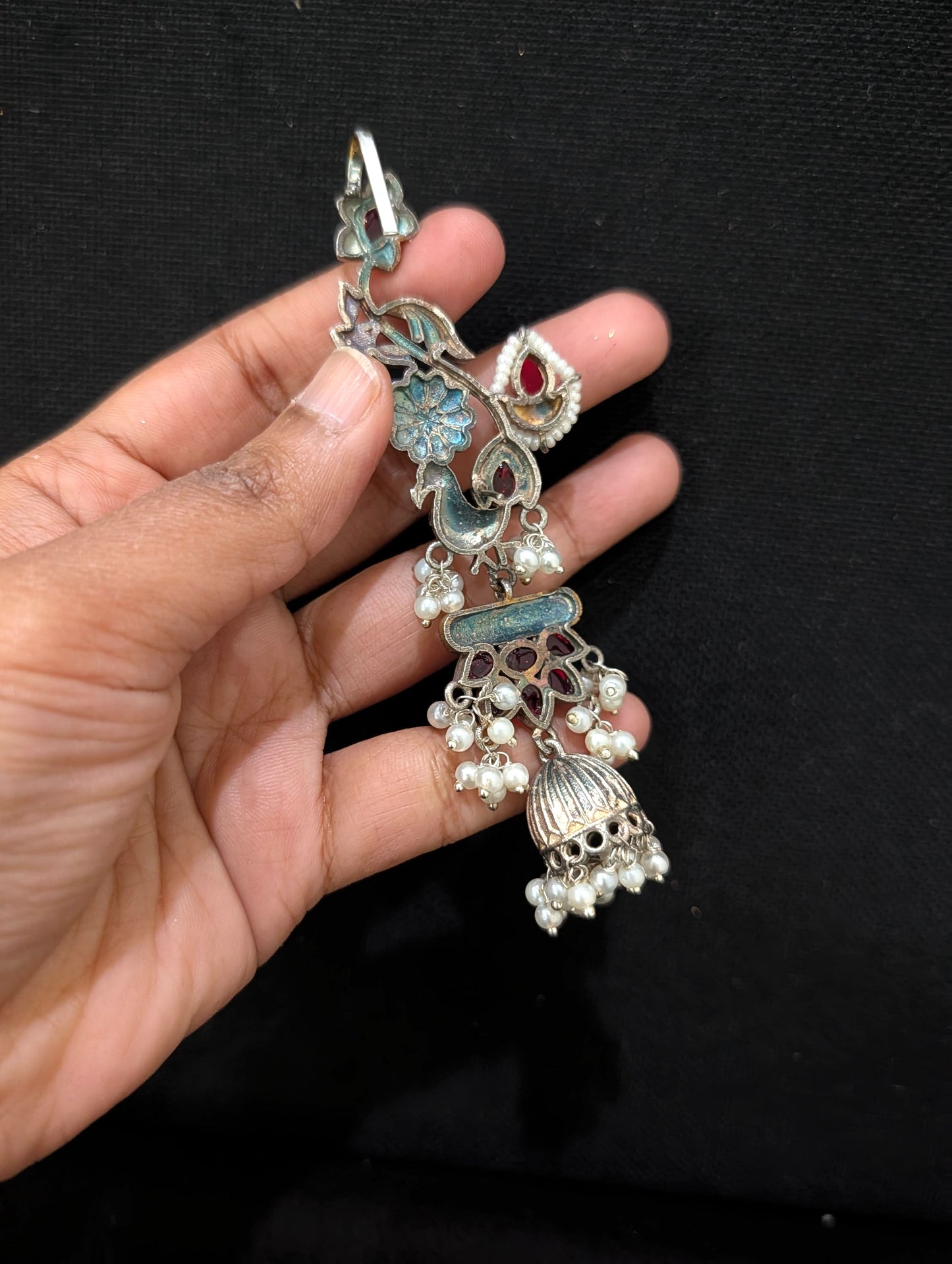 Dual tone German silver Bird Ear cuff Jhumka earrings - Simpliful