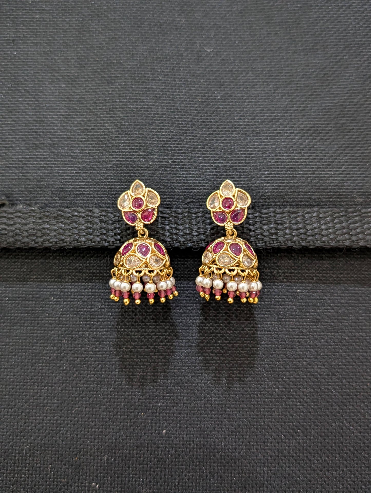 Gold plated Polki Small Jhumka Earrings - Simpliful