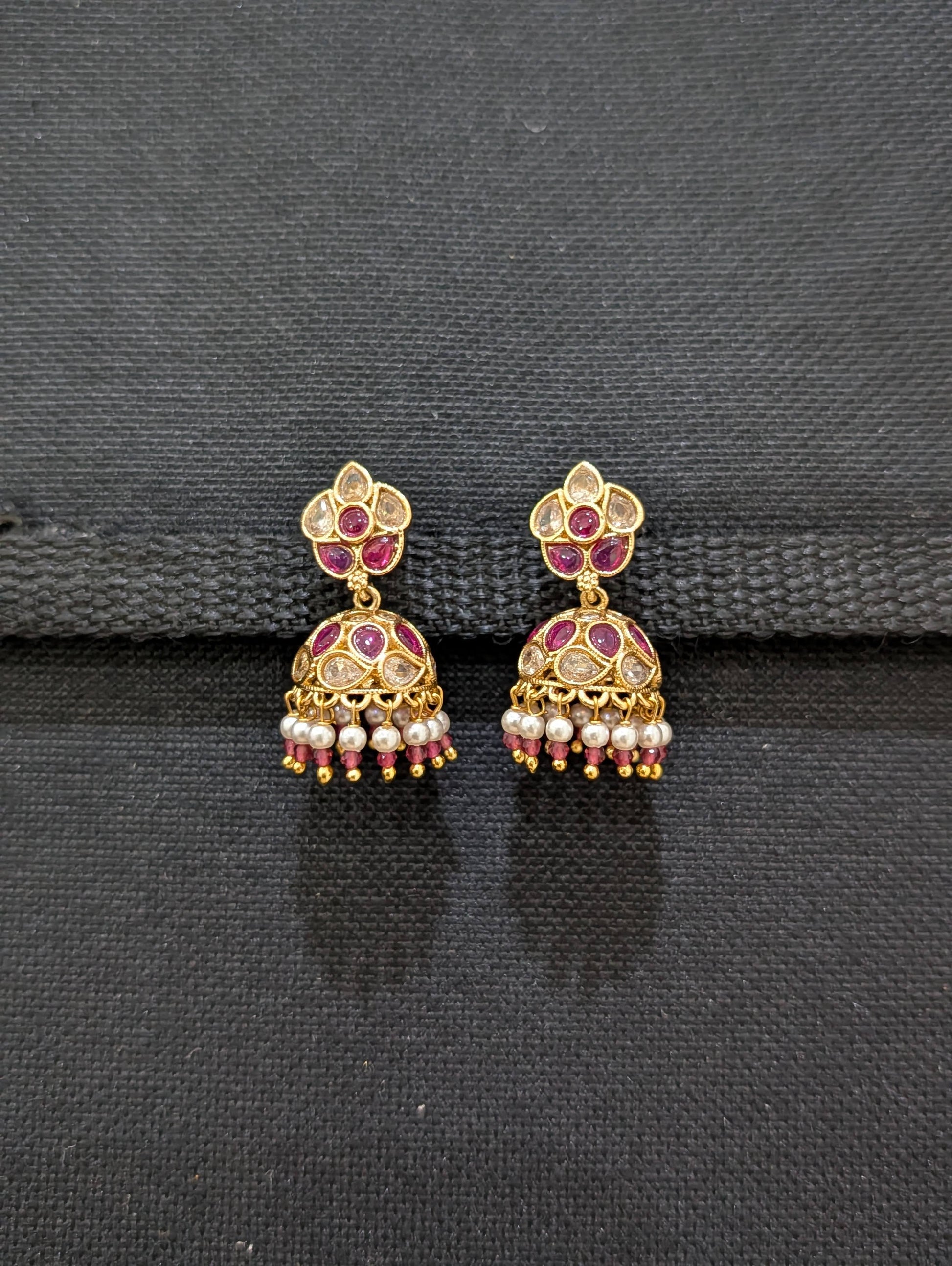 Gold plated Polki Small Jhumka Earrings - Simpliful