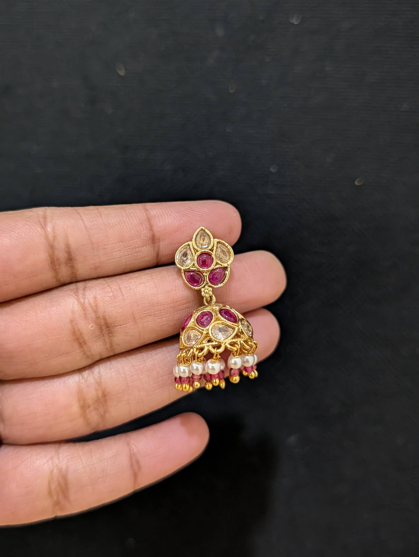 Gold plated Polki Small Jhumka Earrings - Simpliful