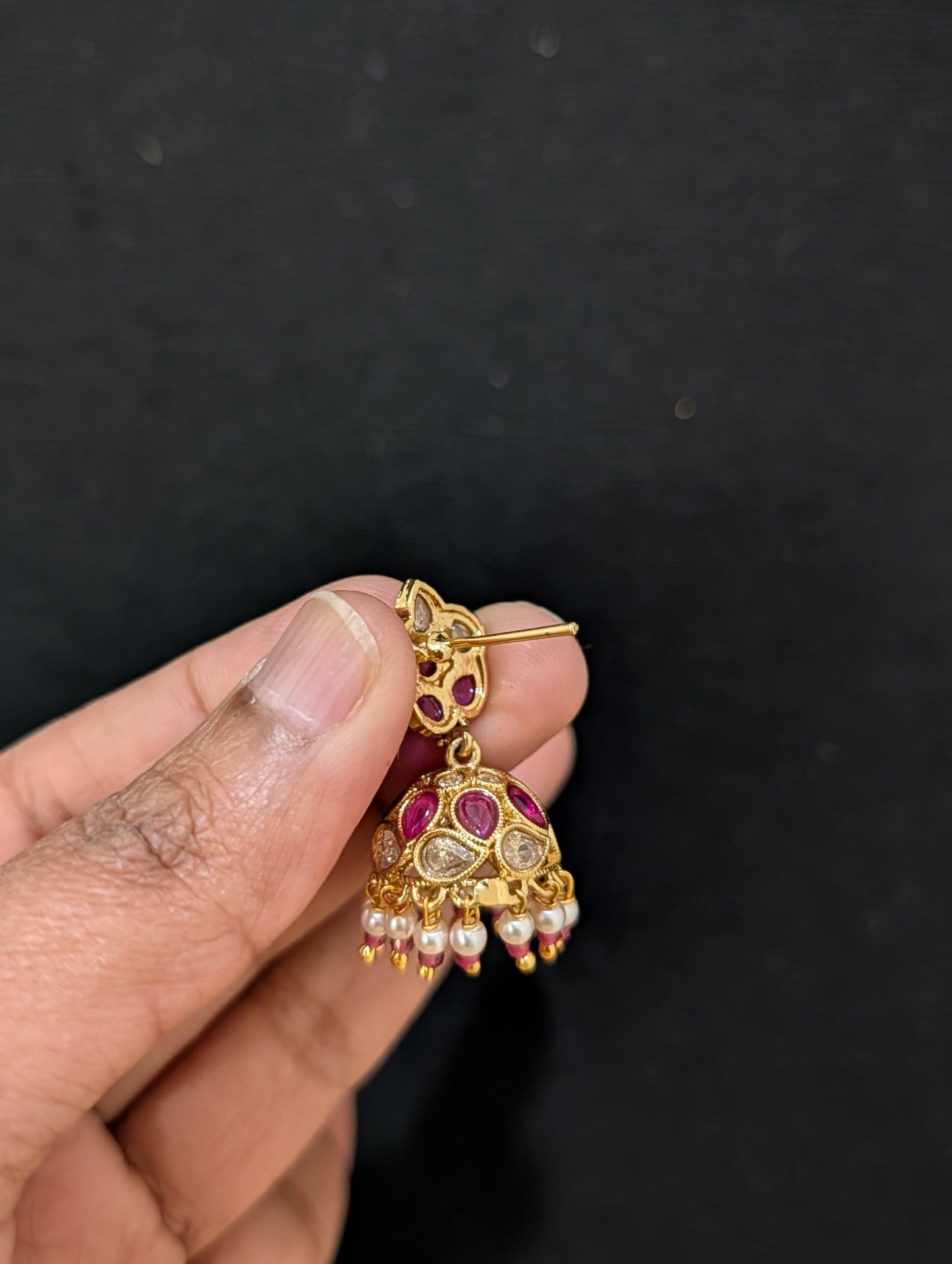 Gold plated Polki Small Jhumka Earrings - Simpliful