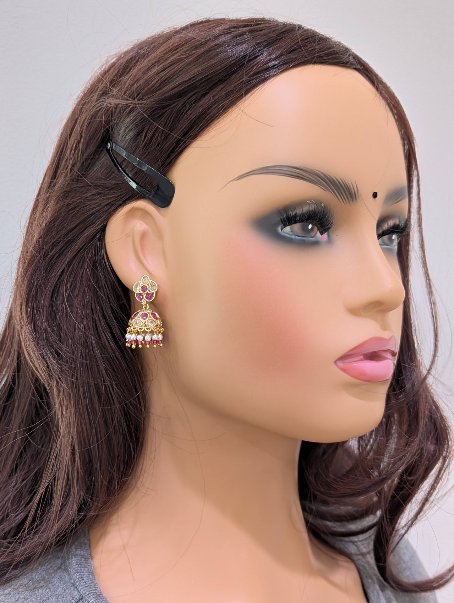Gold plated Polki Small Jhumka Earrings - Simpliful
