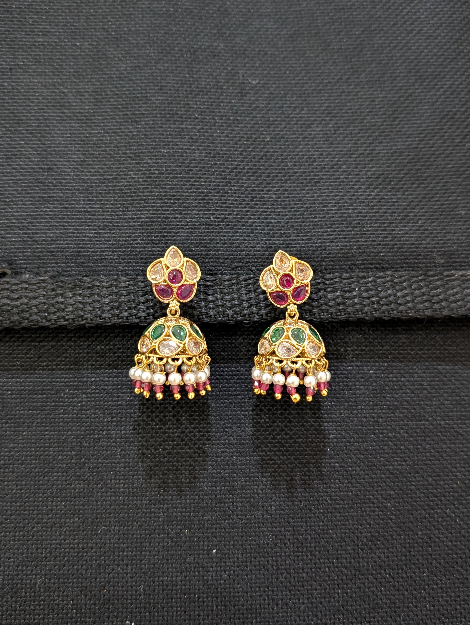 Gold plated Polki Small Jhumka Earrings - Simpliful