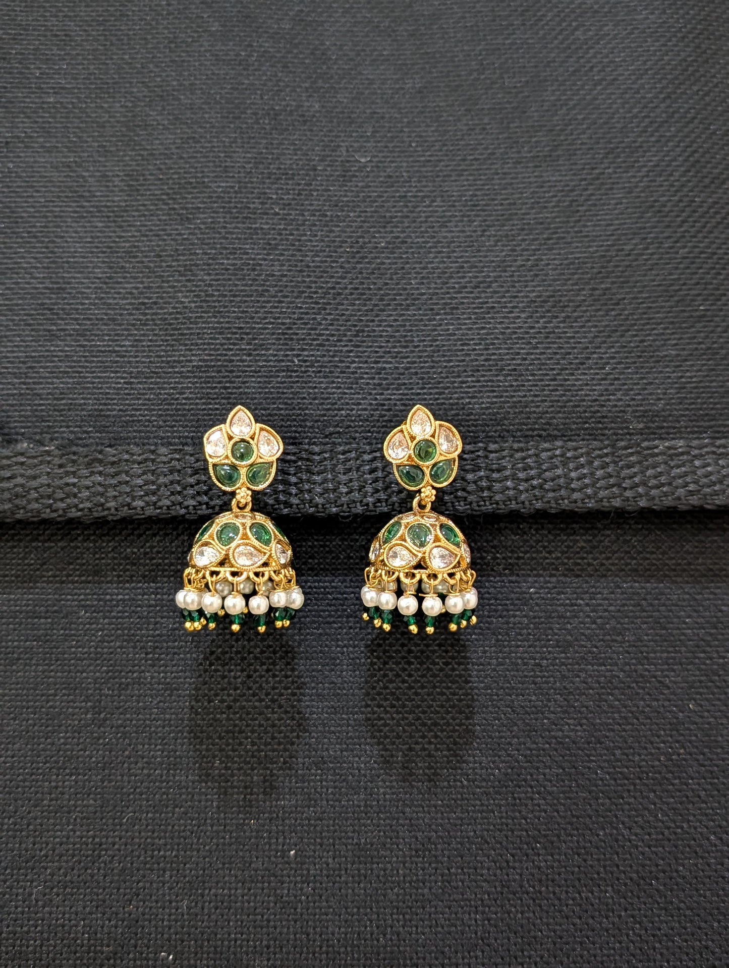Gold plated Polki Small Jhumka Earrings - Simpliful