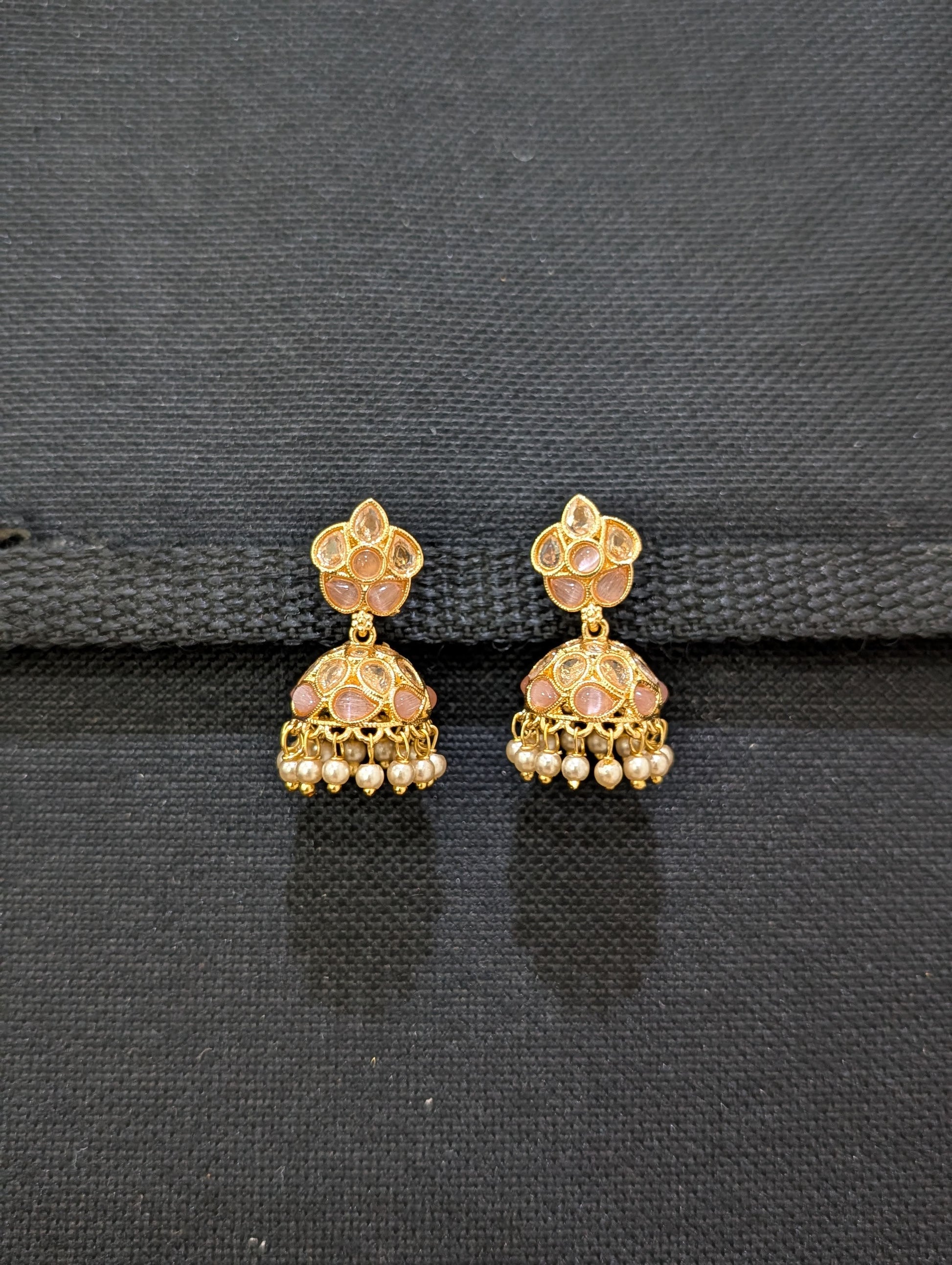 Gold plated Polki Small Jhumka Earrings - Simpliful