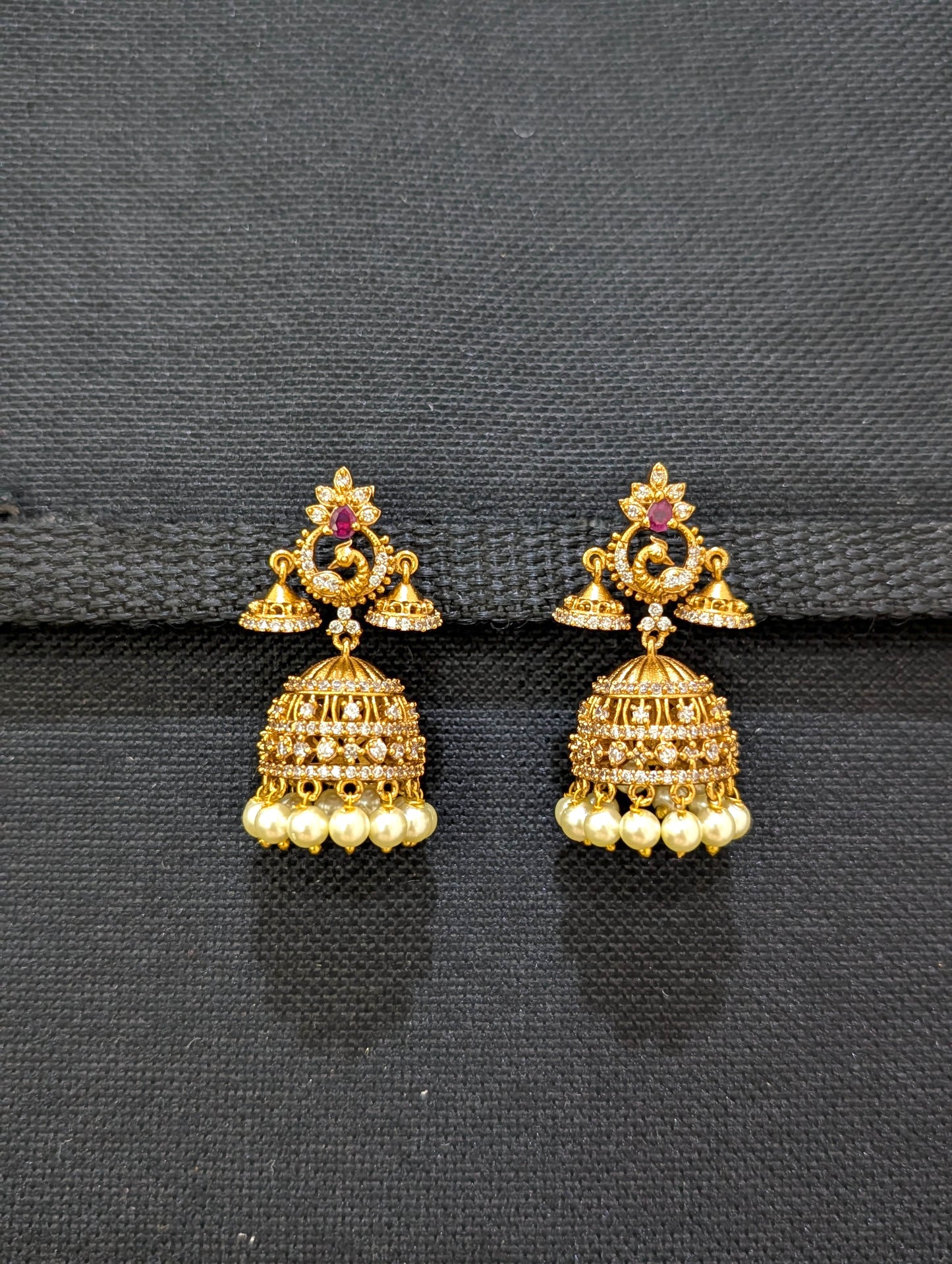 Antique gold plated CZ Multiple Jhumka Earrings - Simpliful