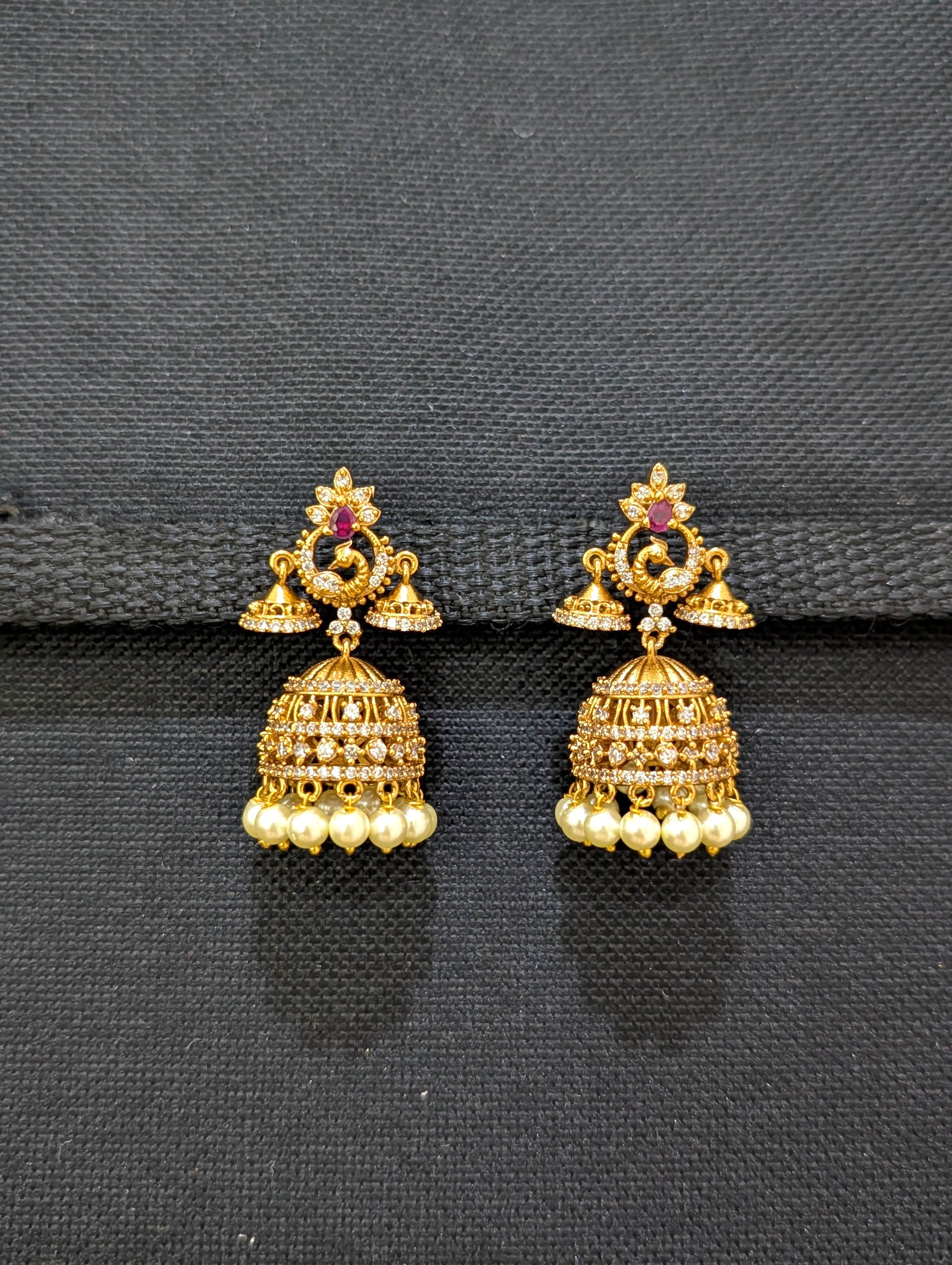 Antique gold plated CZ Multiple Jhumka Earrings - Simpliful