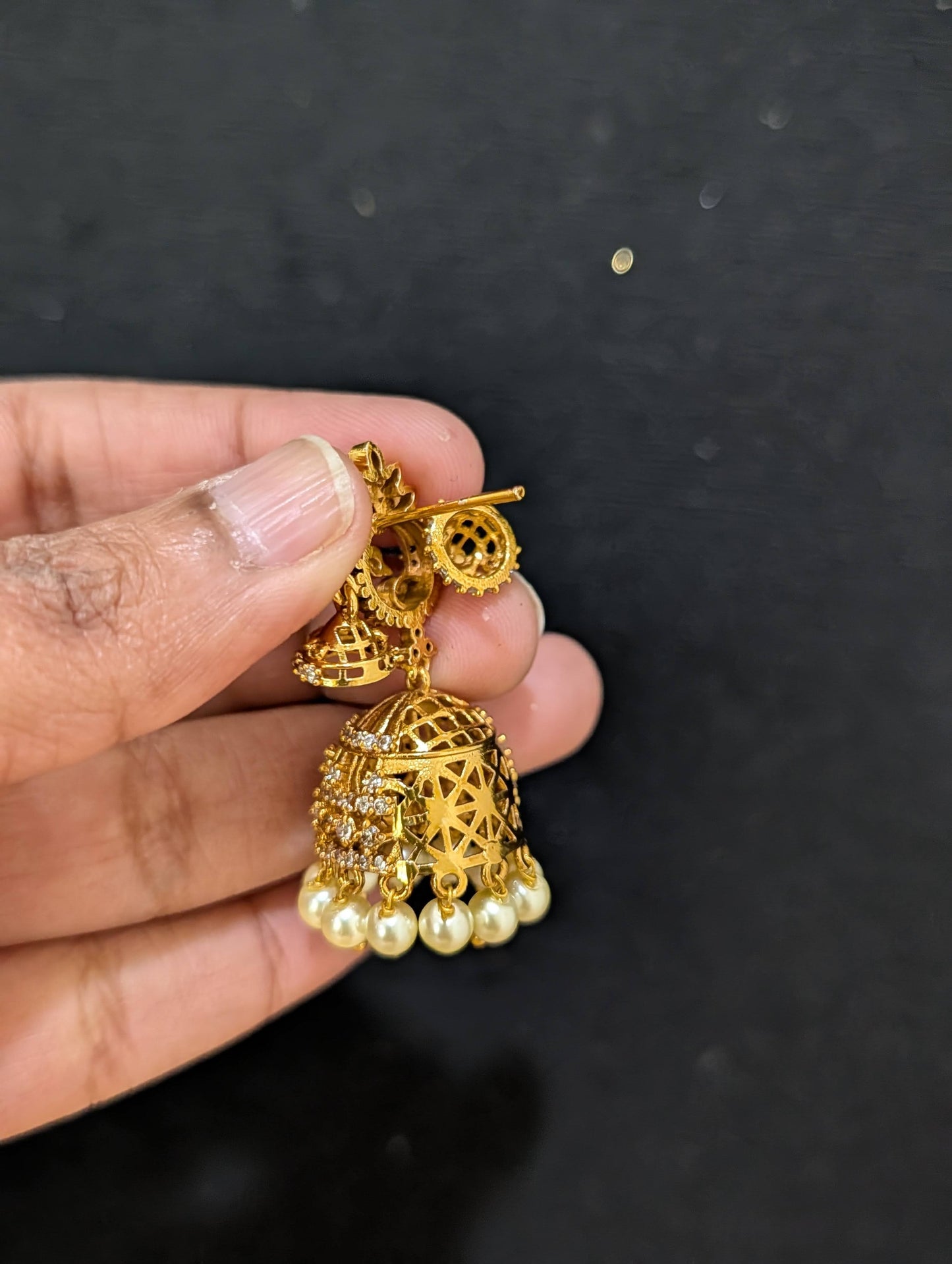 Antique gold plated CZ Multiple Jhumka Earrings - Simpliful