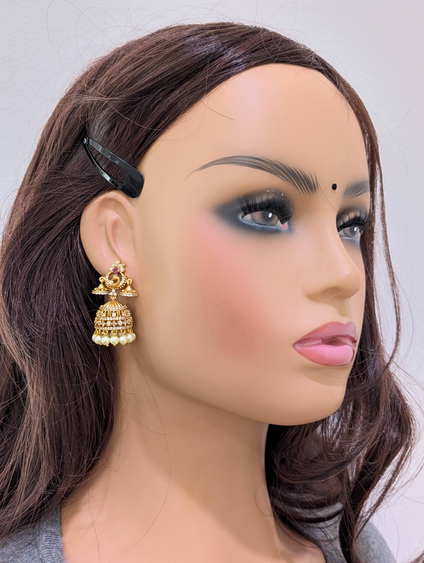 Antique gold plated CZ Multiple Jhumka Earrings - Simpliful