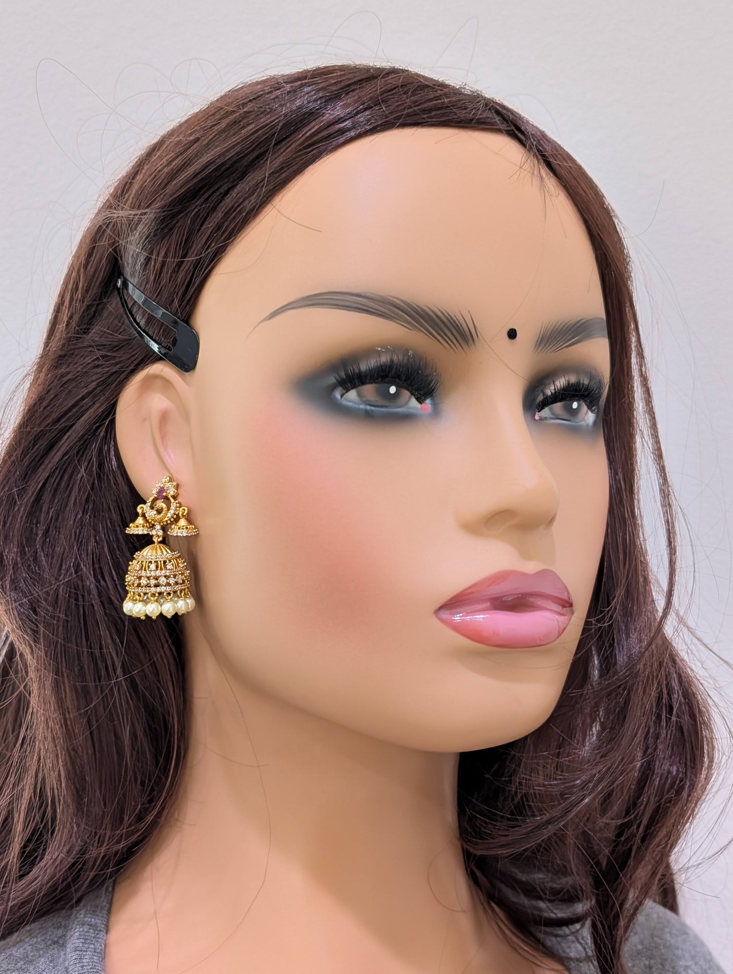 Antique gold plated CZ Multiple Jhumka Earrings - Simpliful
