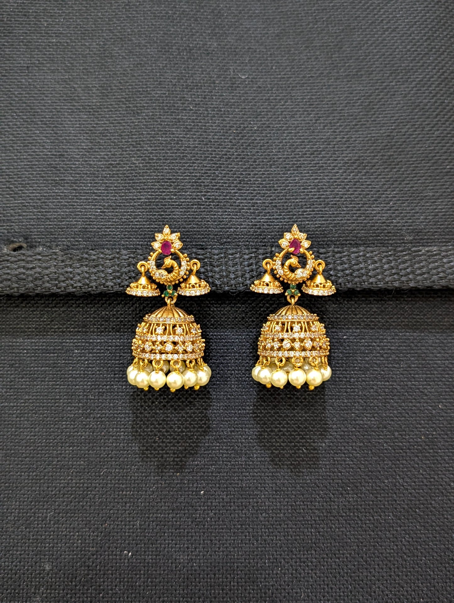 Antique gold plated CZ Multiple Jhumka Earrings - Simpliful