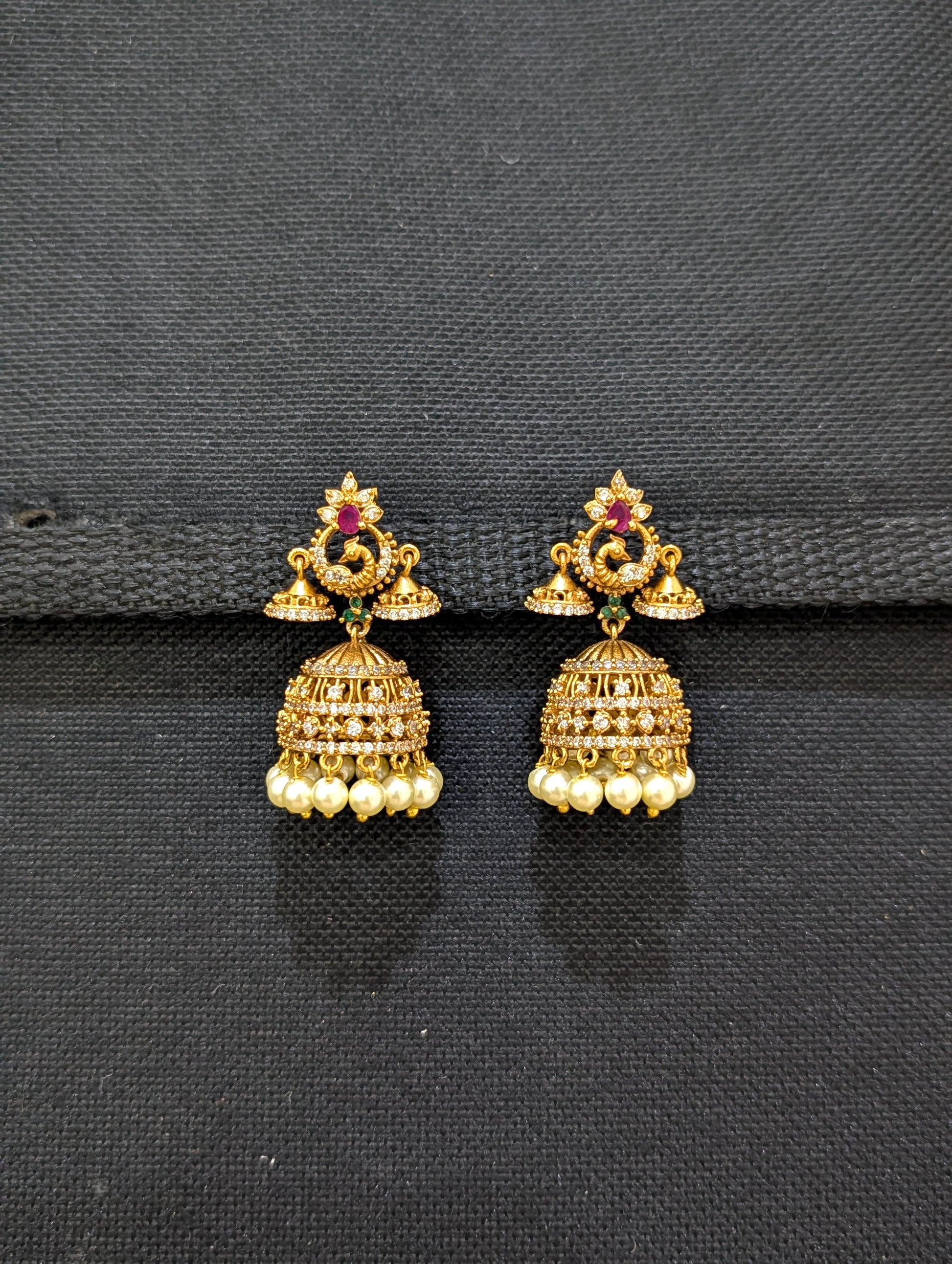Antique gold plated CZ Multiple Jhumka Earrings - Simpliful