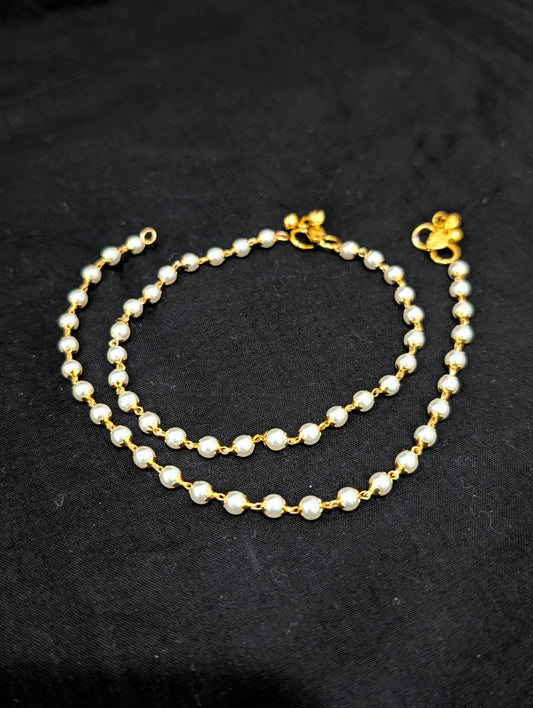 Pearl bead Gold plated Simple Anklets
