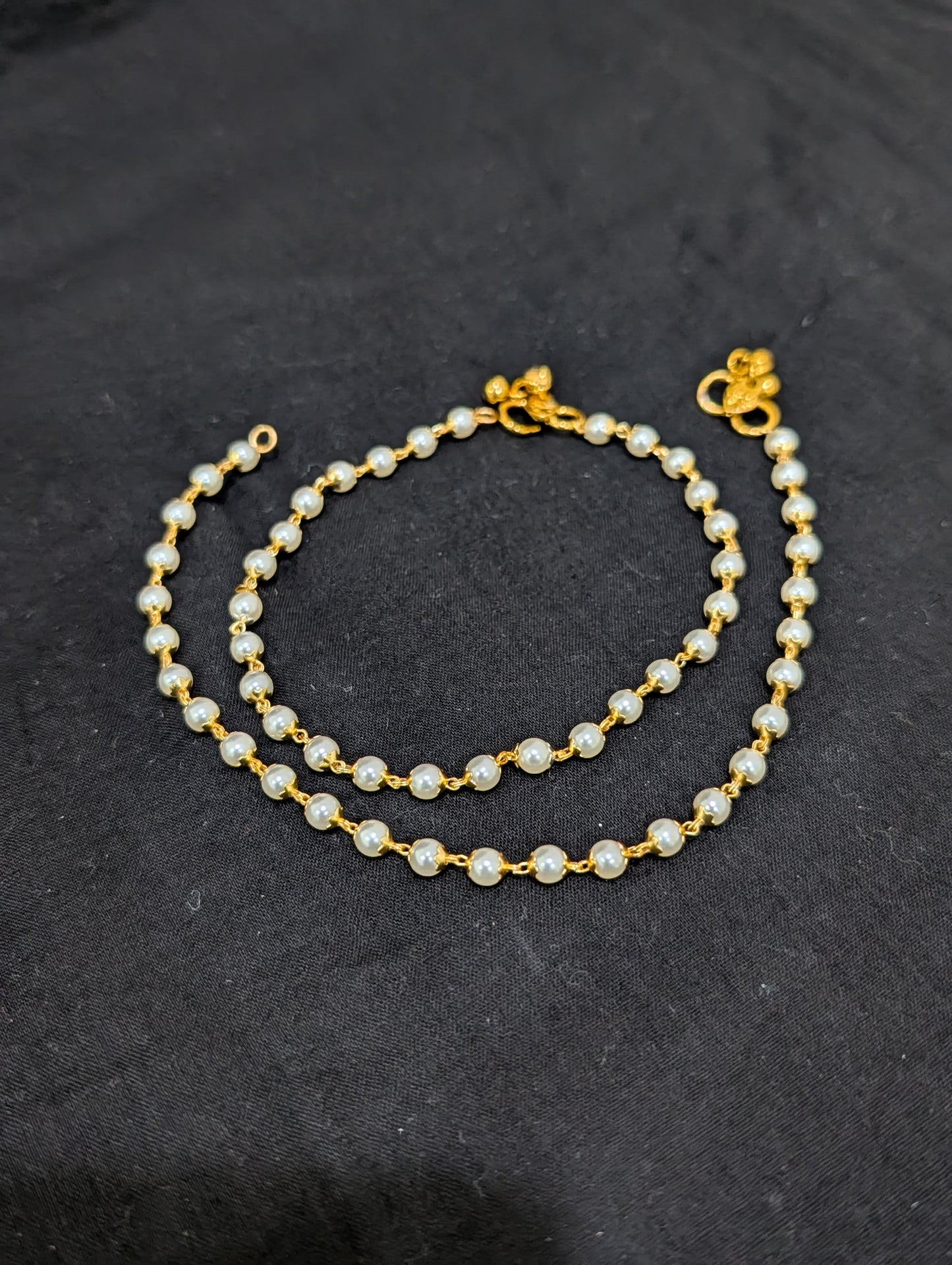 Pearl bead Gold plated Simple Anklets - Simpliful