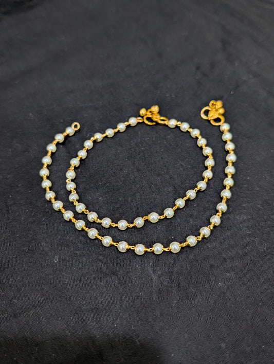 Pearl bead Gold plated Simple Anklets