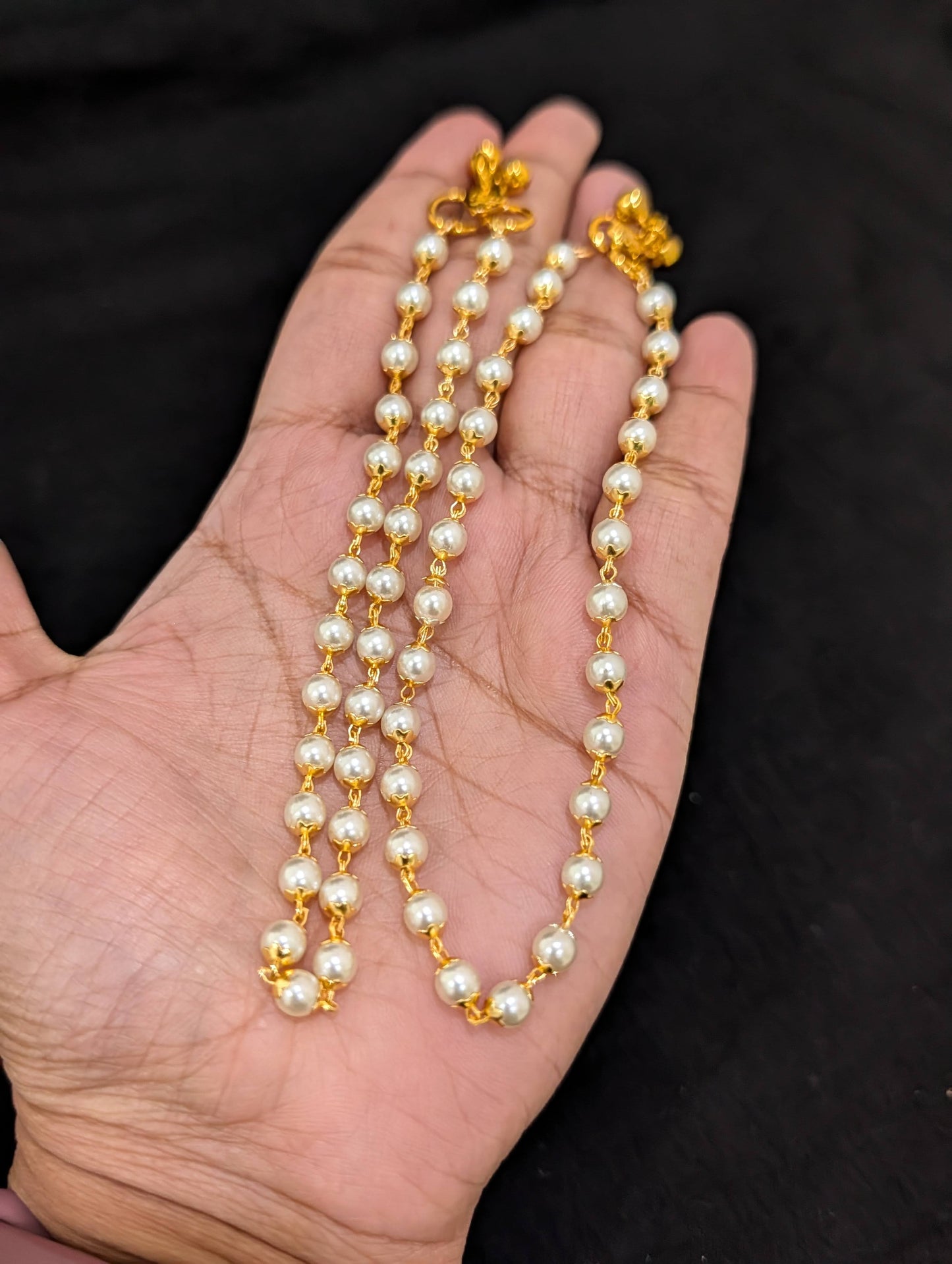 Pearl bead Gold plated Simple Anklets - Simpliful