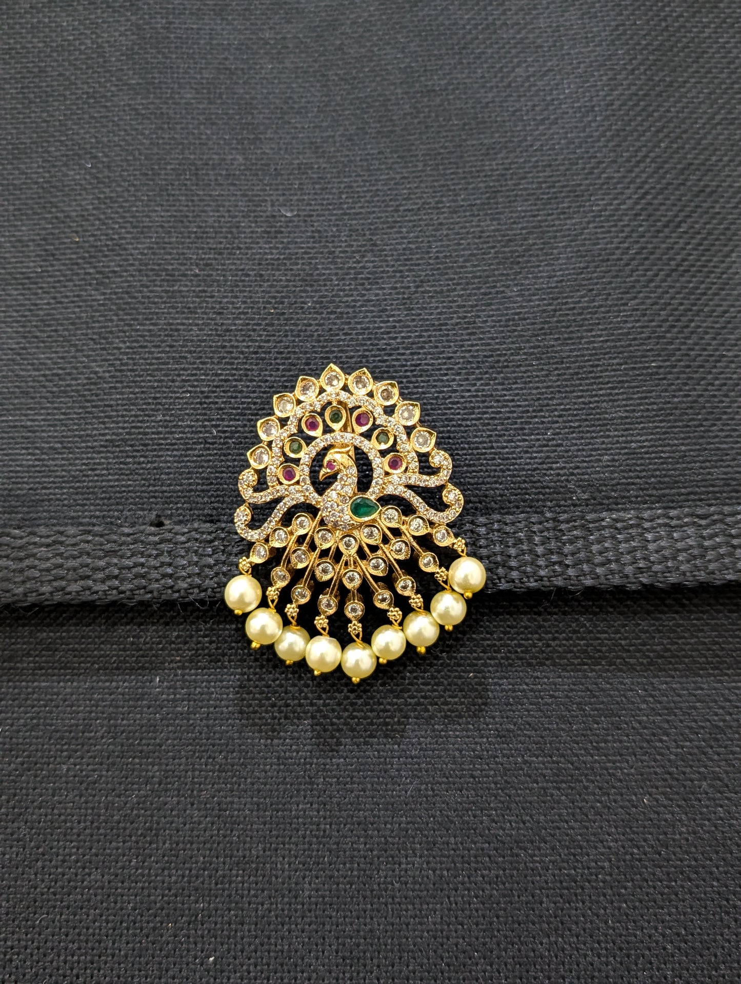 Antique Gold plated Peacock Clip on Hair Brooch