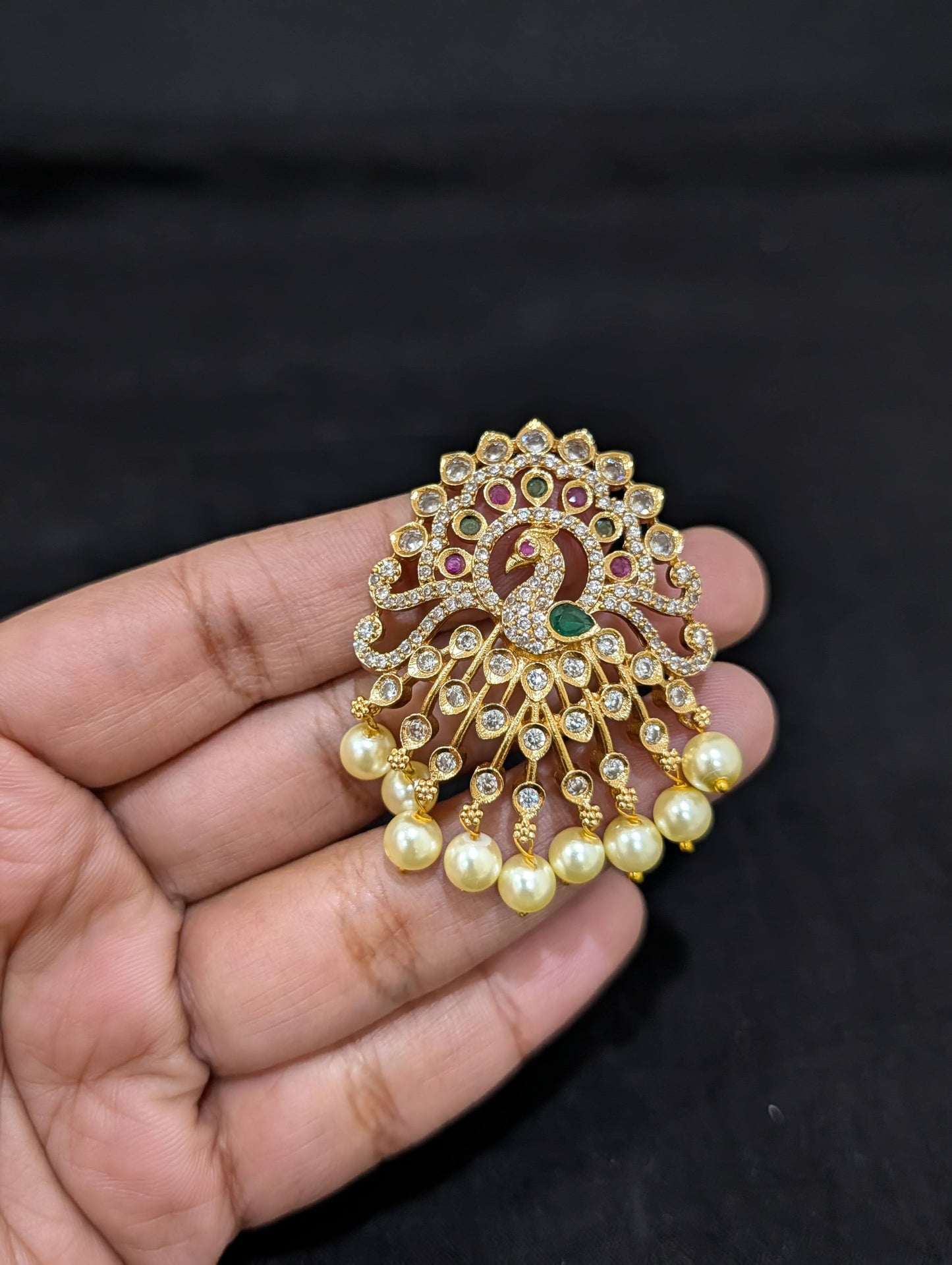 Antique Gold plated Peacock Clip on Hair Brooch
