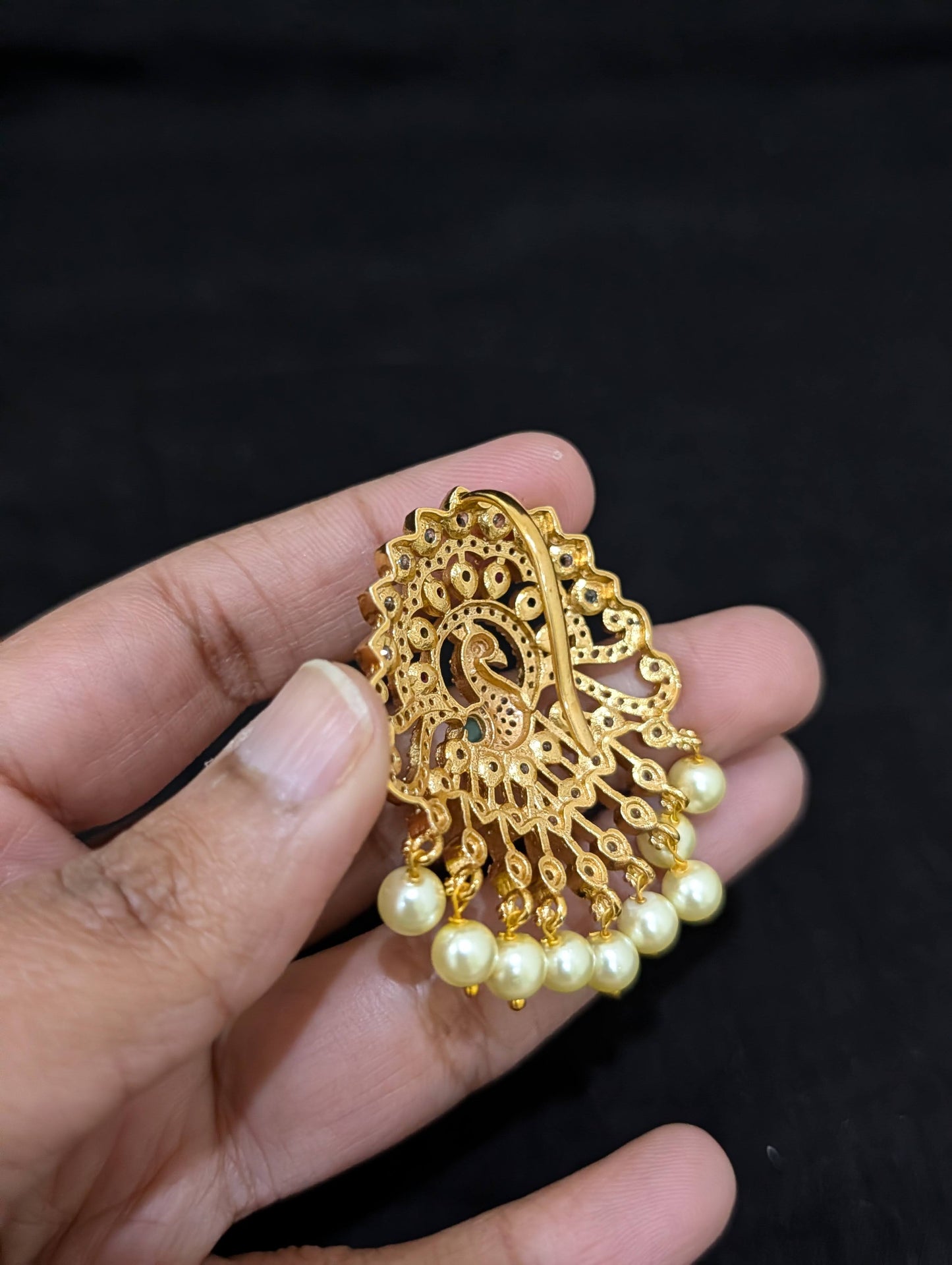 Antique Gold plated Peacock Clip on Hair Brooch
