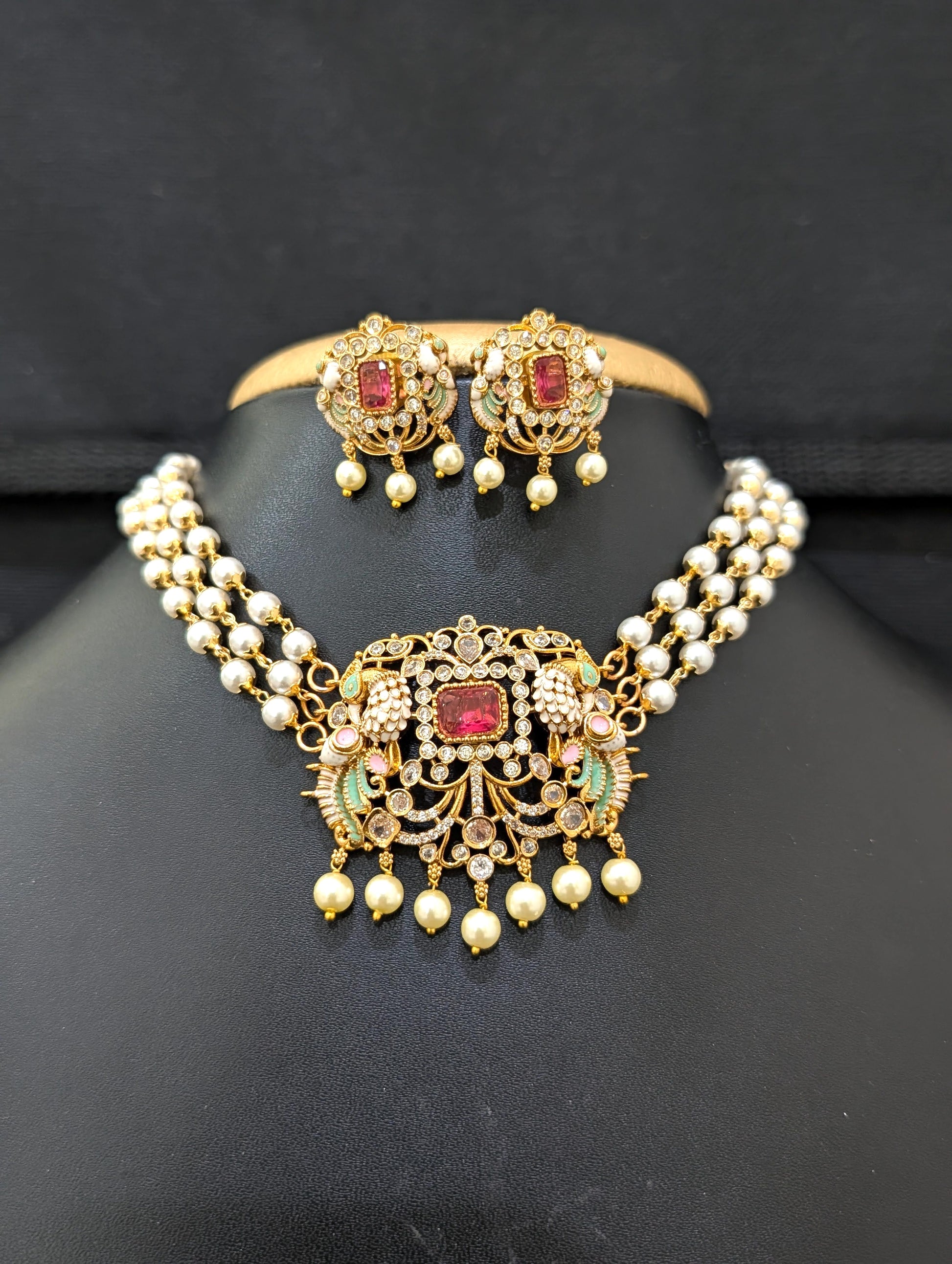 5 Colors changing Pearl strand Choker set - Simpliful