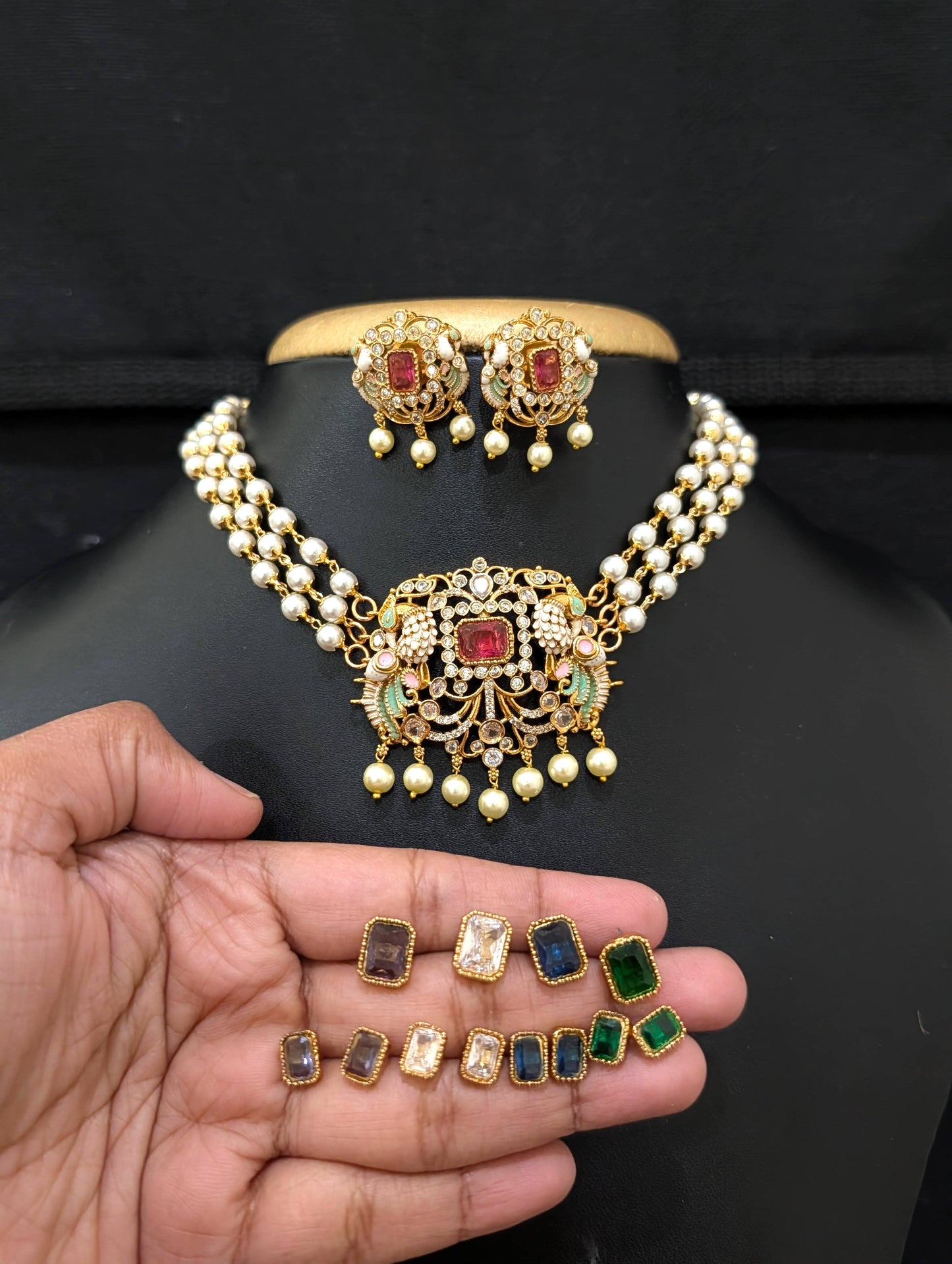 5 Colors changing Pearl strand Choker set - Simpliful