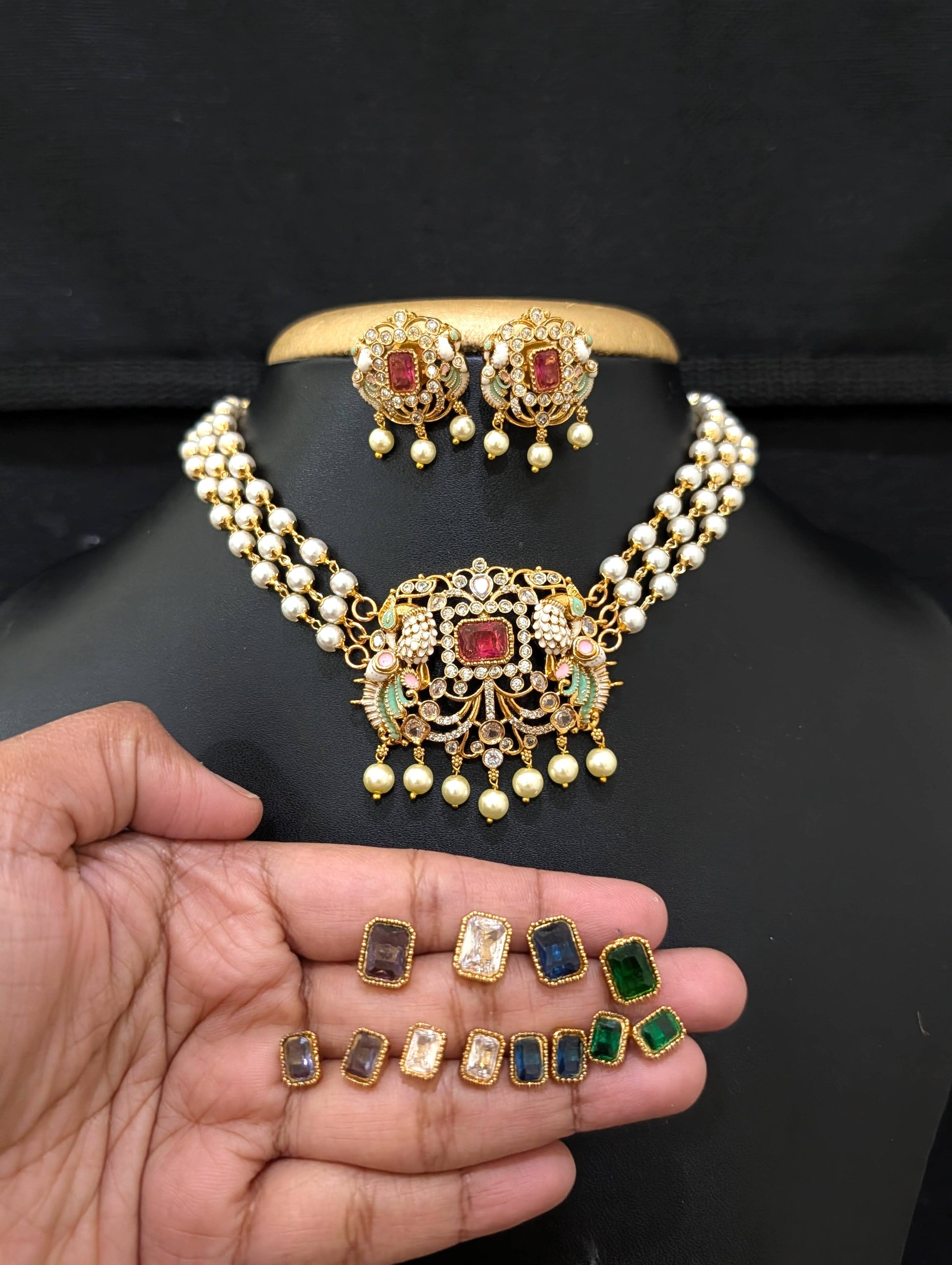 5 Colors changing Pearl strand Choker set - Simpliful