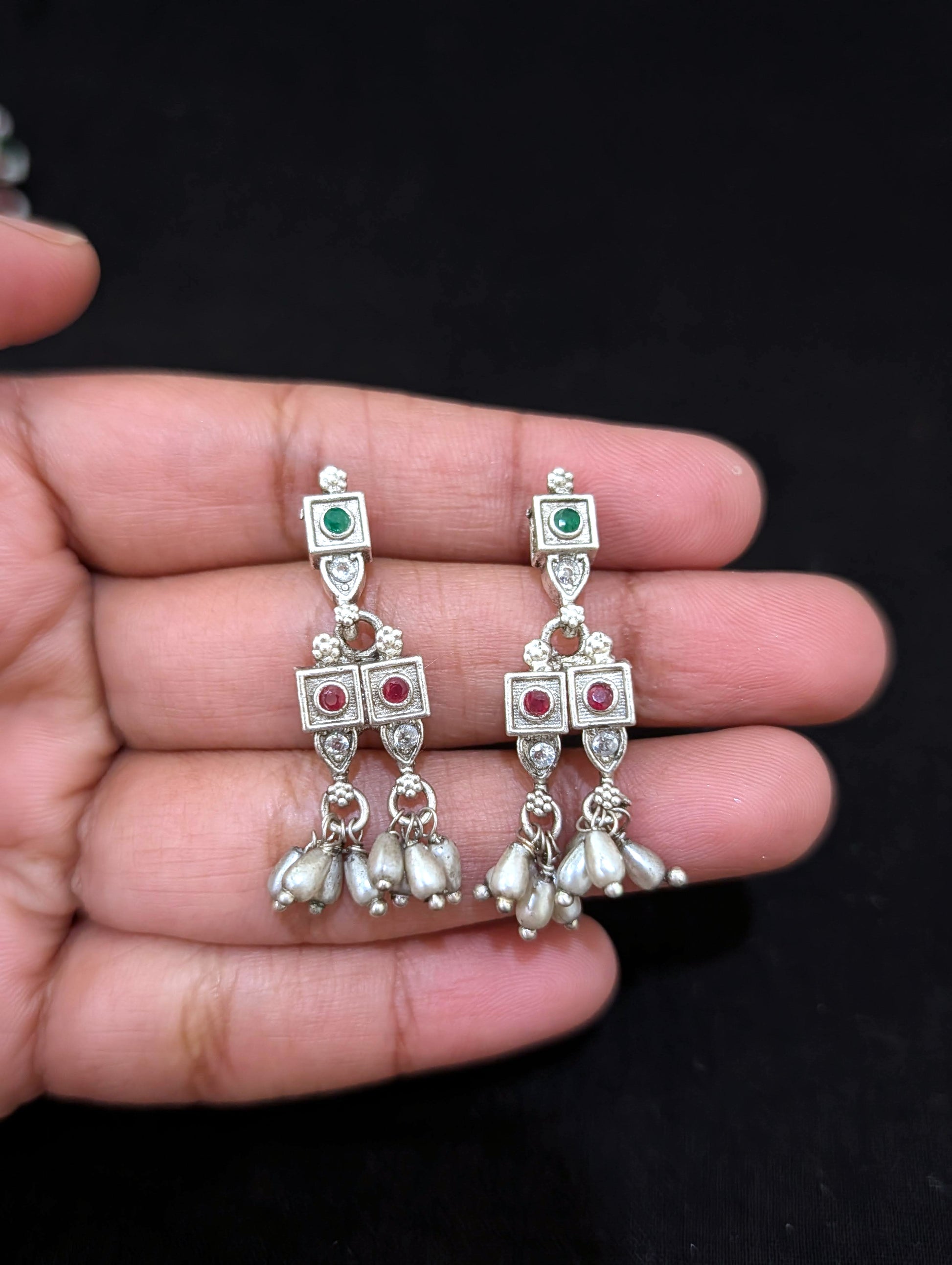 Grayish  Silver Guttapusalu CZ Choker necklace and Earrings set - Simpliful