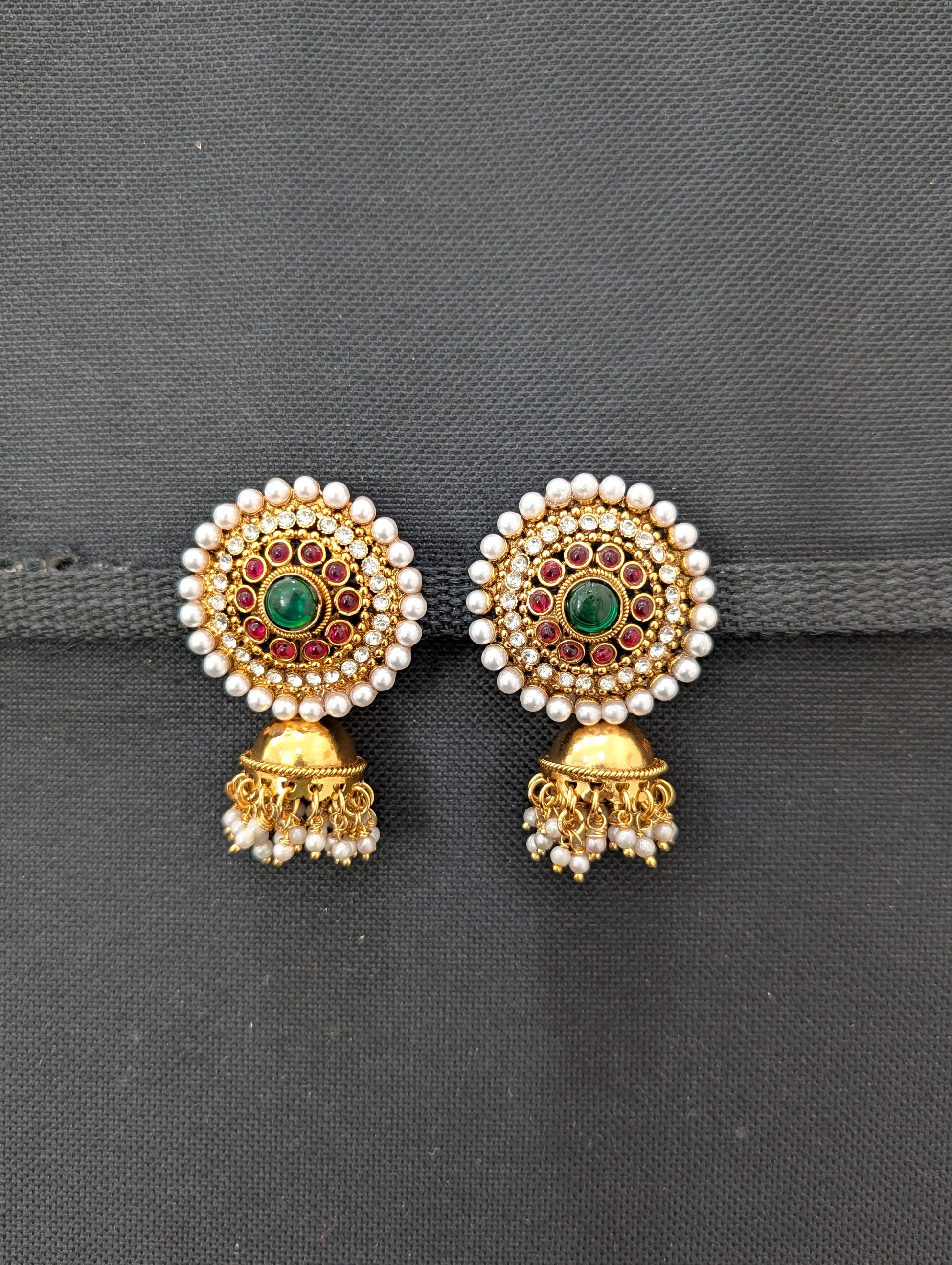 Gold plated Kemp Jhumka Earrings - Simpliful