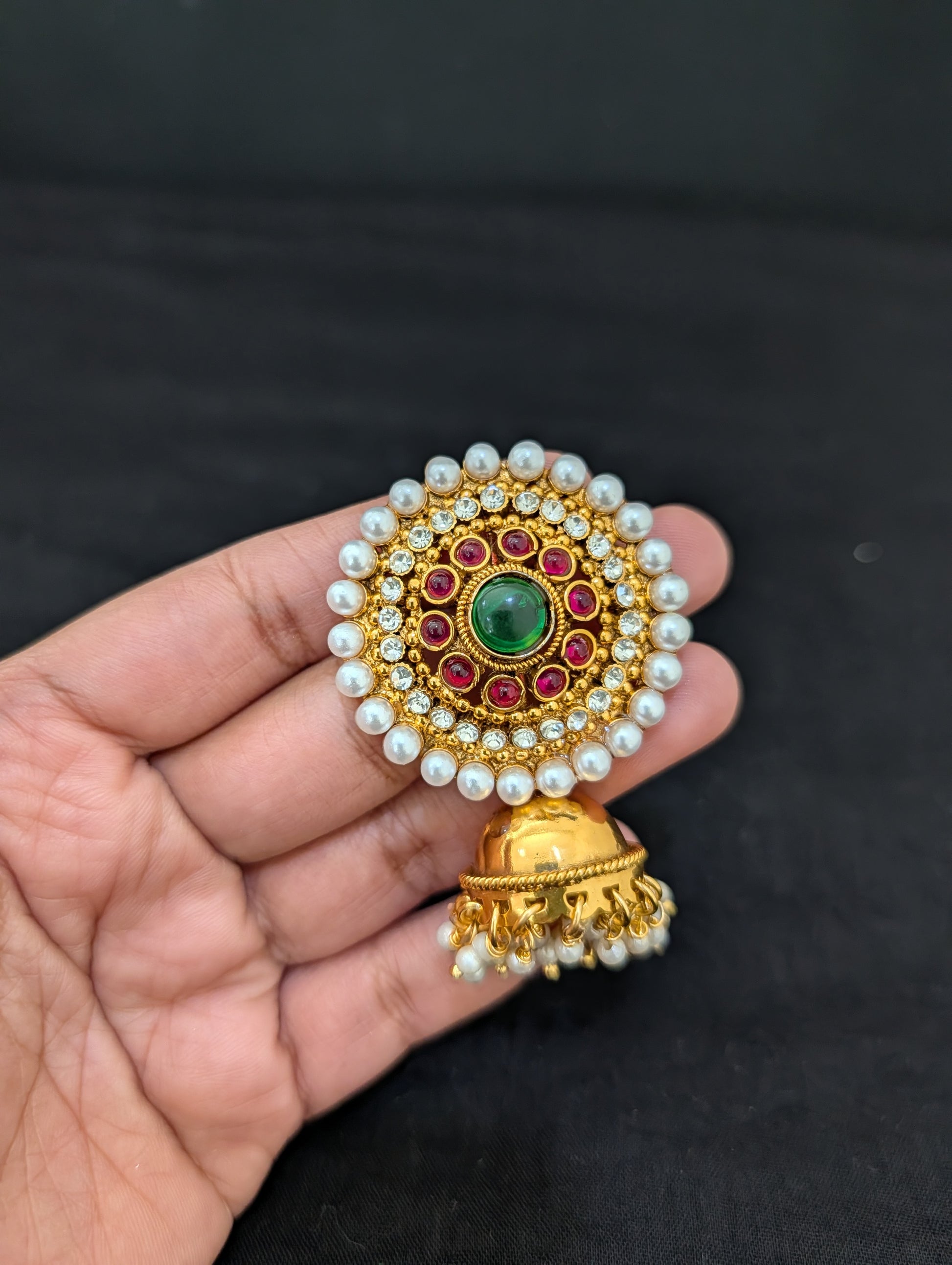 Gold plated Kemp Jhumka Earrings - Simpliful