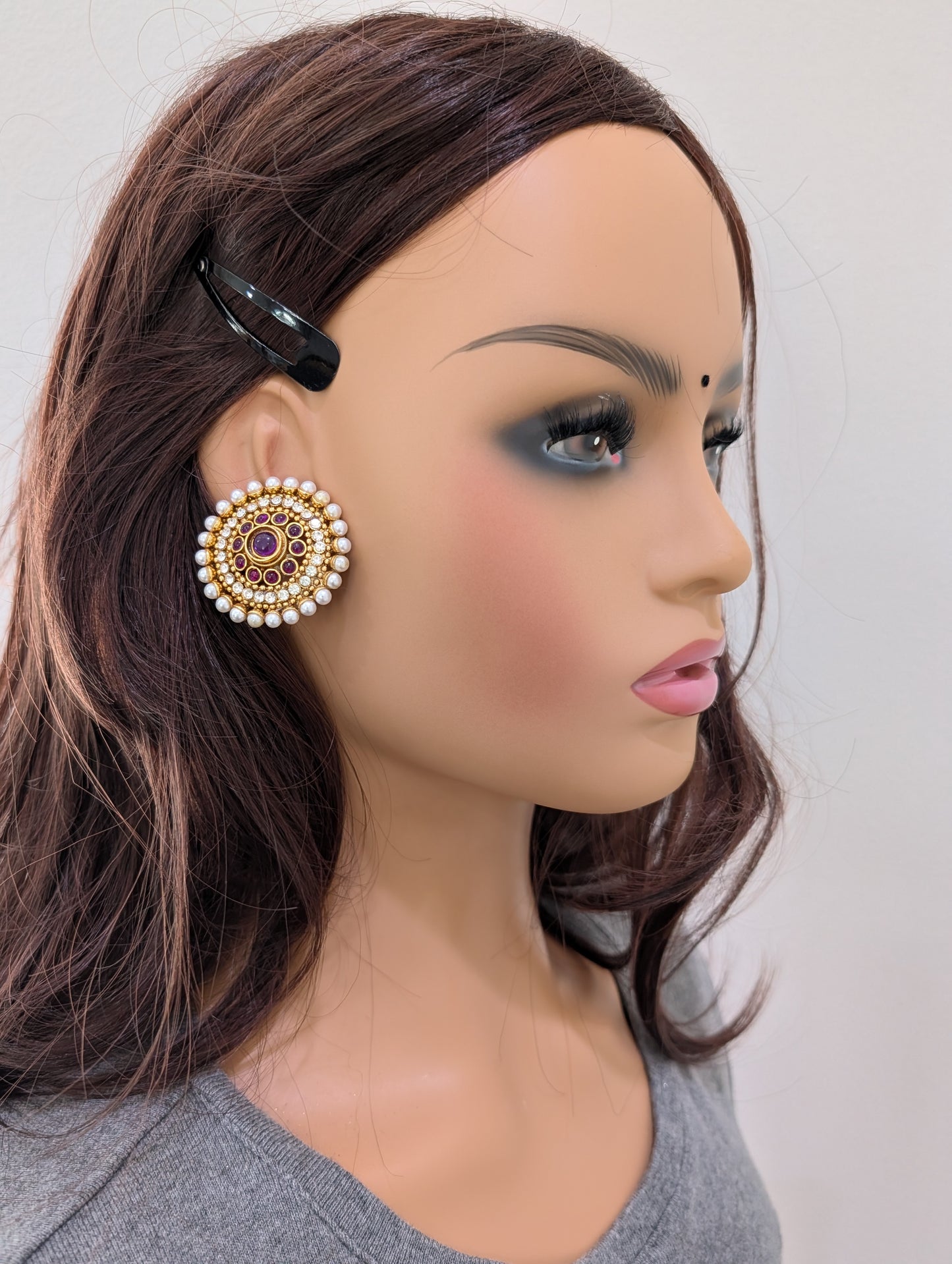 Gold plated Kemp Large Stud Earrings - Simpliful