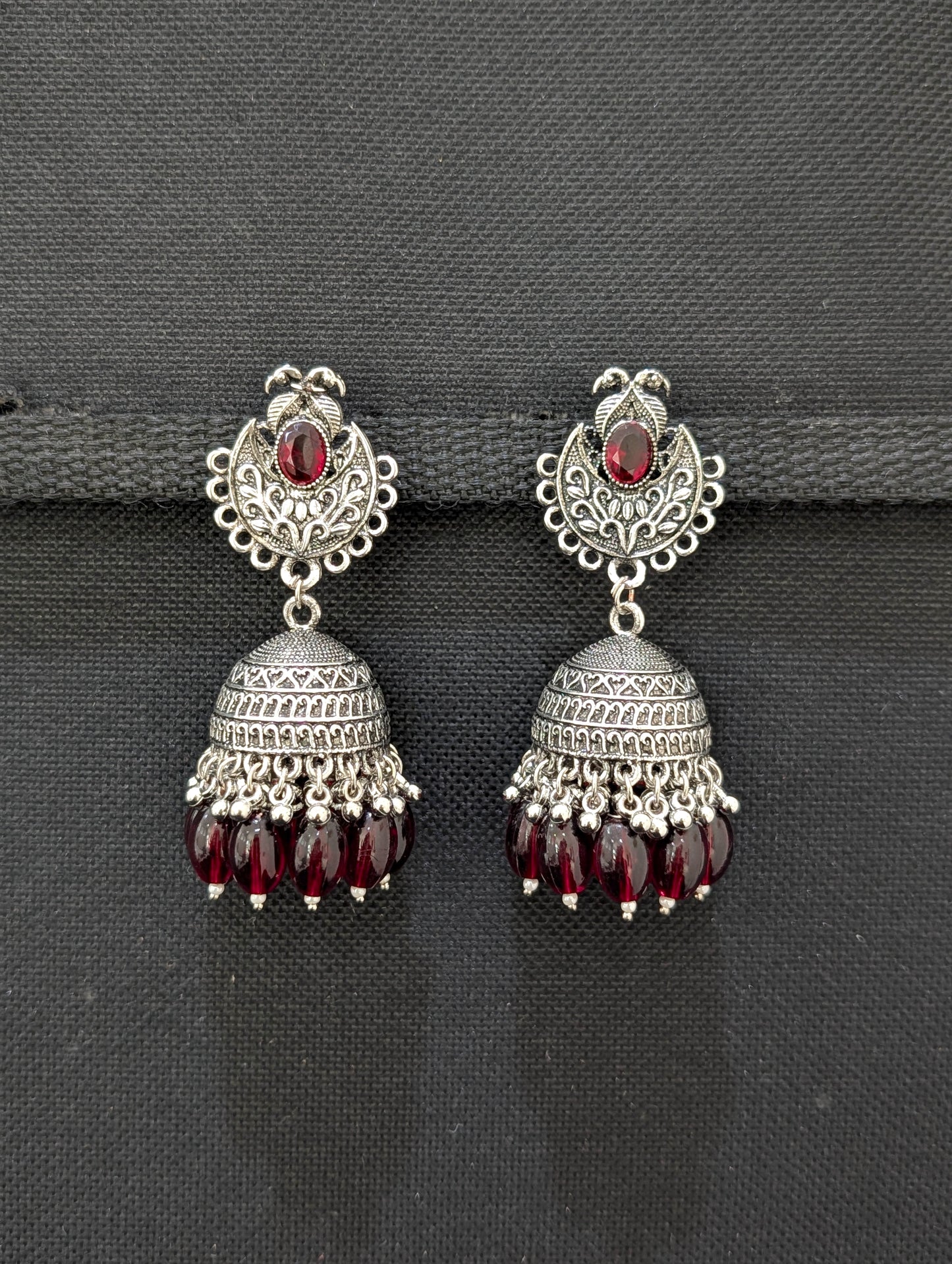 Oxidized silver beaded Jhumka earrings - Simpliful