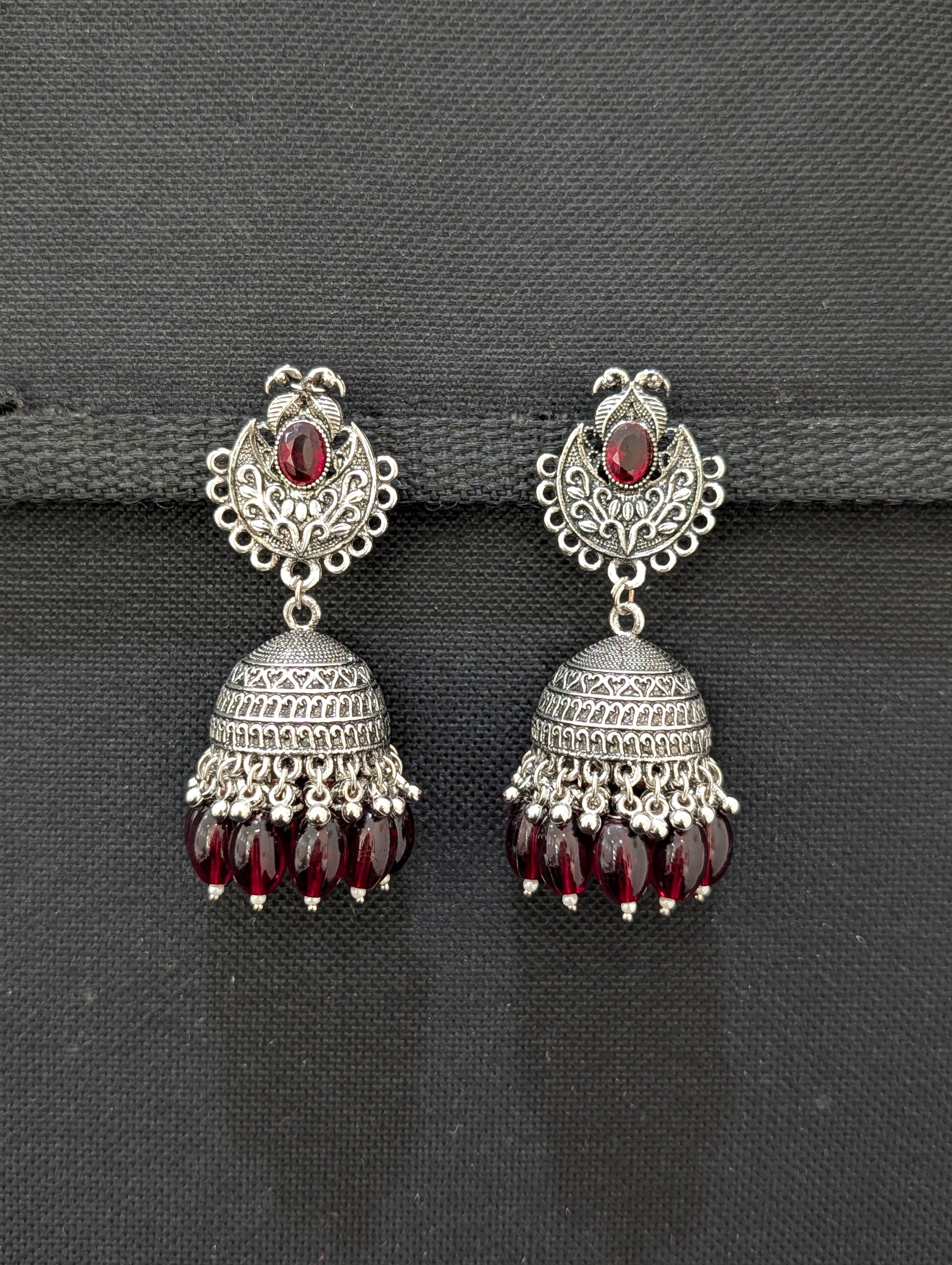 Oxidized silver beaded Jhumka earrings - Simpliful