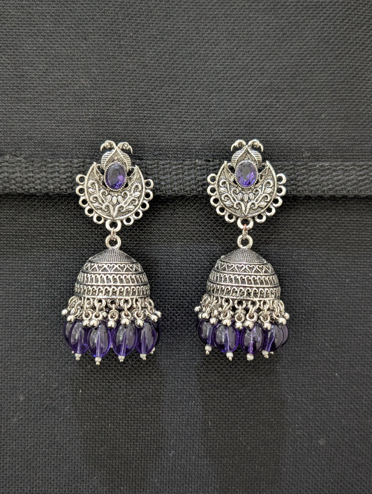 Oxidized silver beaded Jhumka earrings - Simpliful